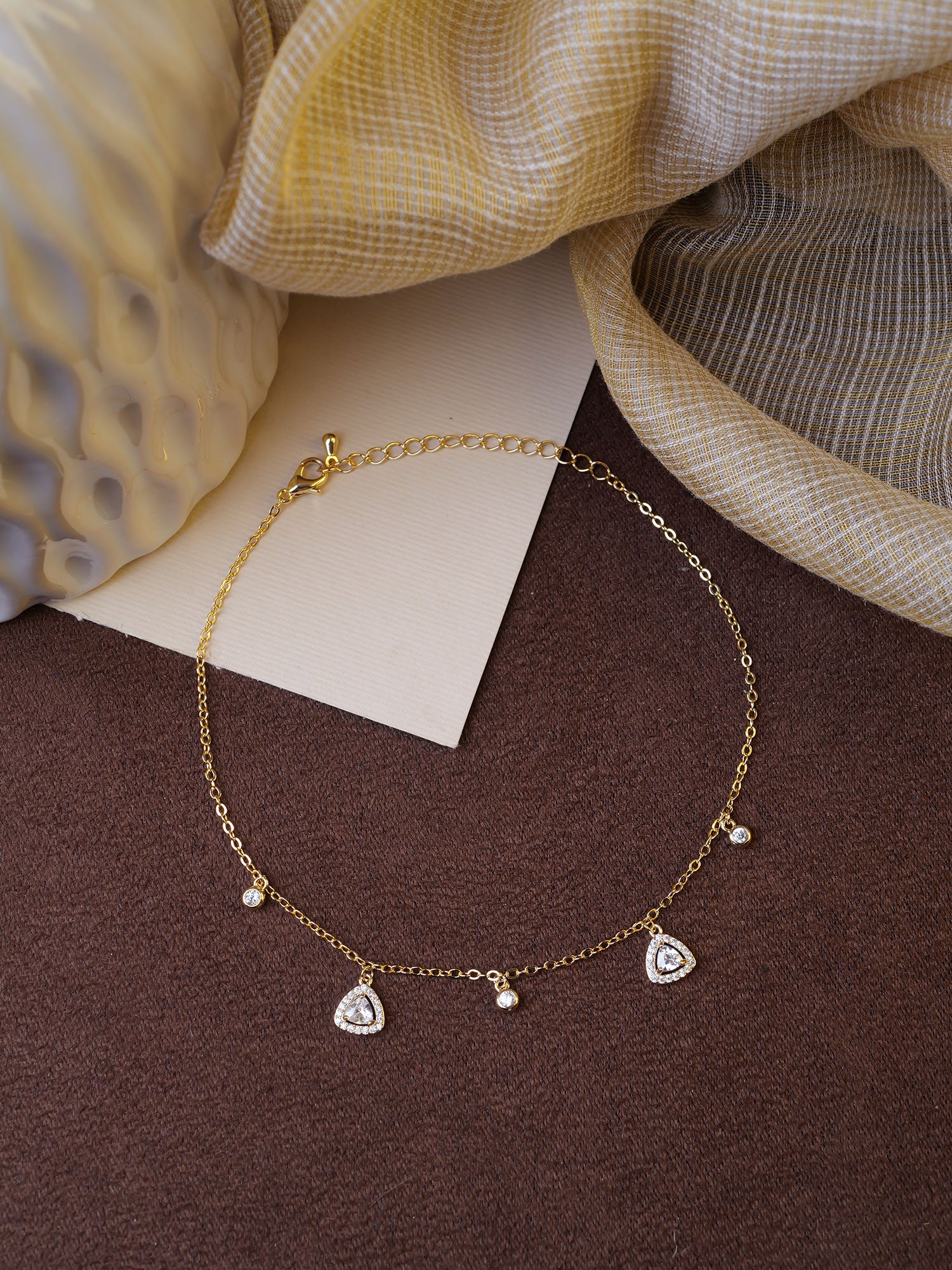 Anya Cubic Zironia Charm Anklet in Gold