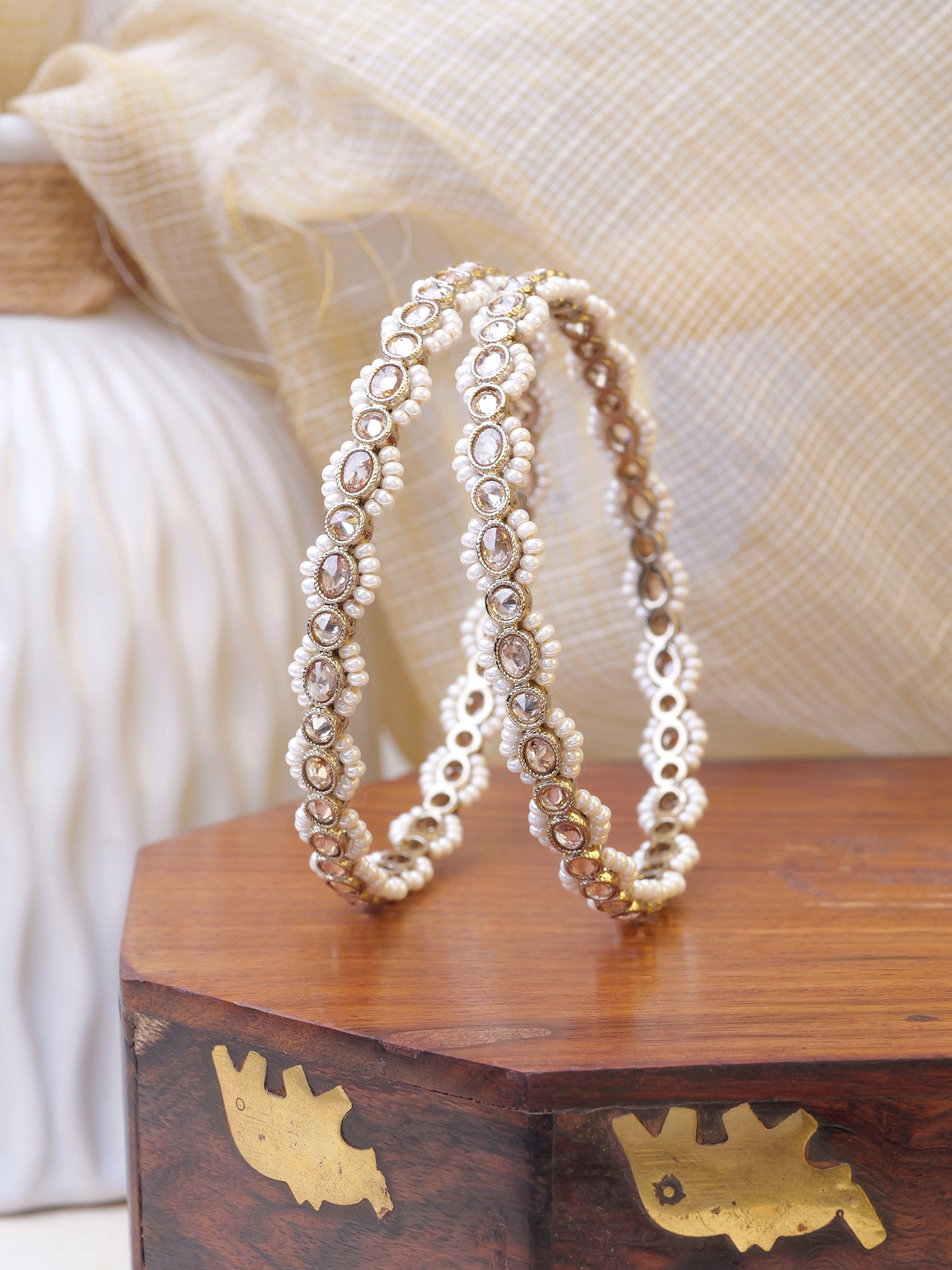 Aparna Pearl Edge Kada Bangles in Champagne
