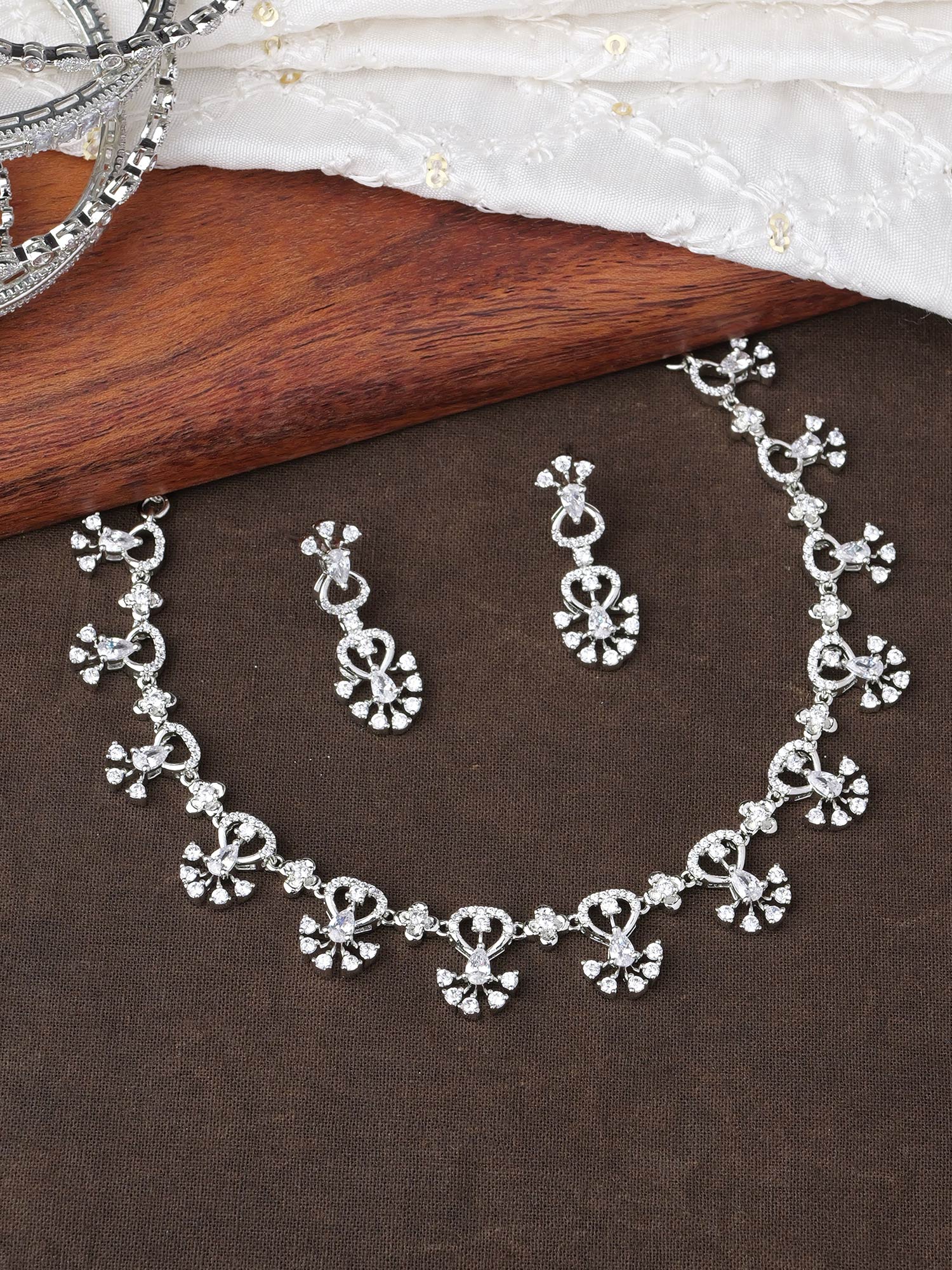 Arianne Cubic Zirconia Necklace Set in Rhodium