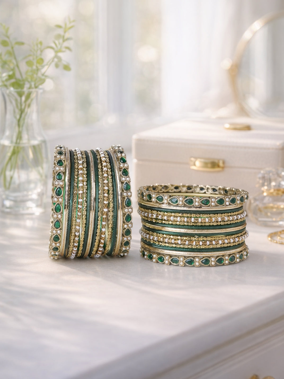 Arisha Bangle Set in Dark Green