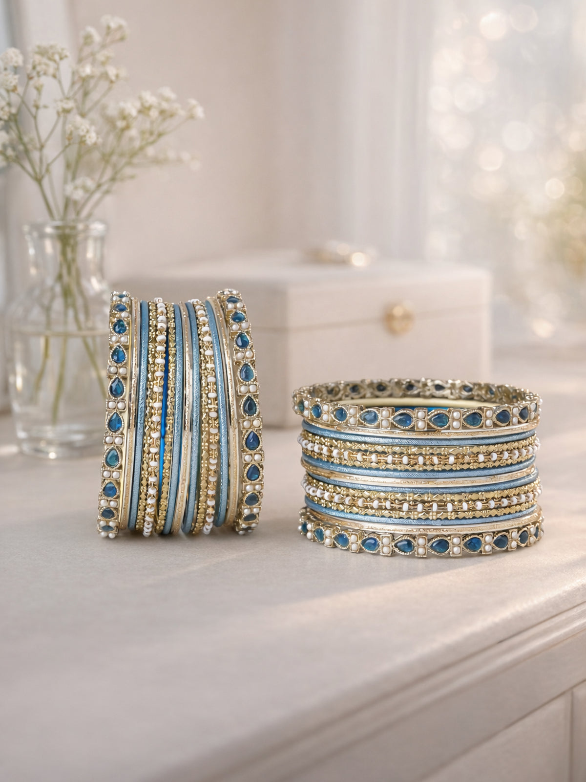Arisha Bangle Set in Peacock Blue