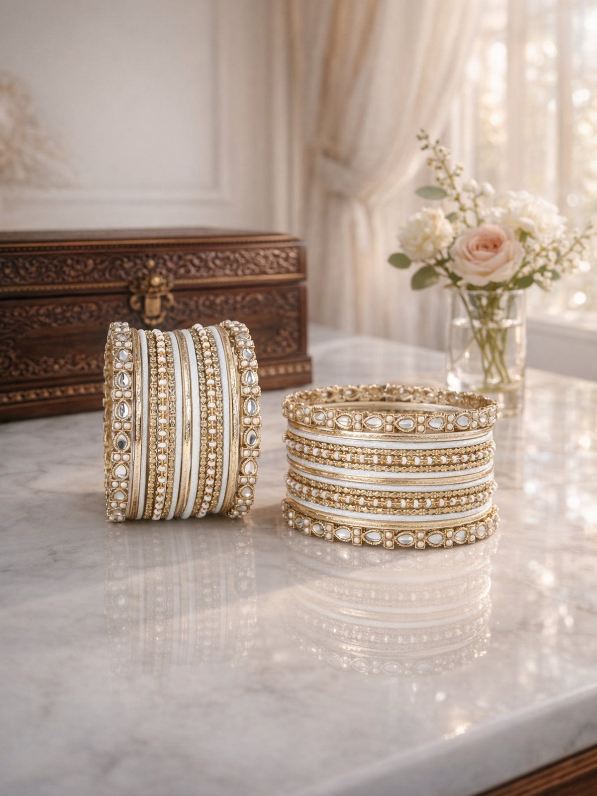 Arisha Bangle Set in White