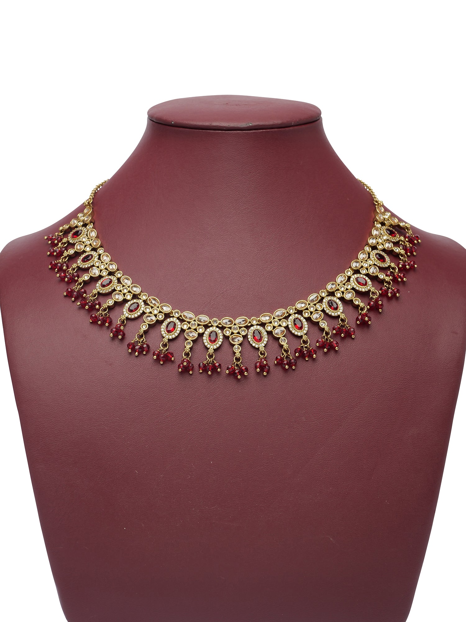 Ariya Necklace Set in Maroon and Antique Gold