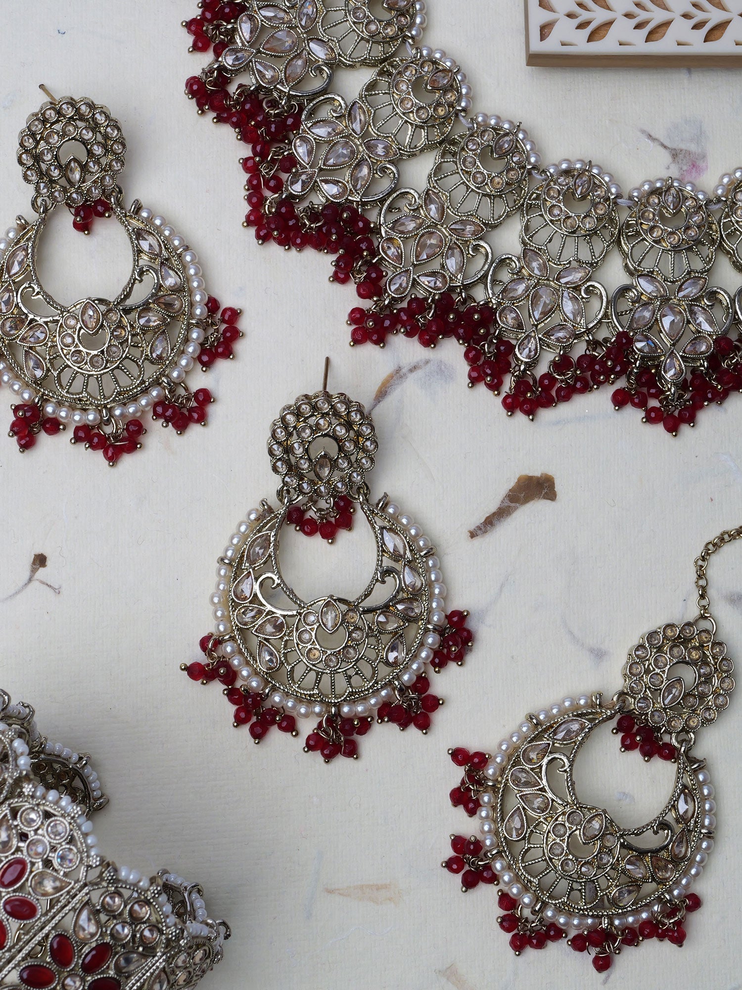 Ashmita Necklace Set in Maroon and Antique Gold