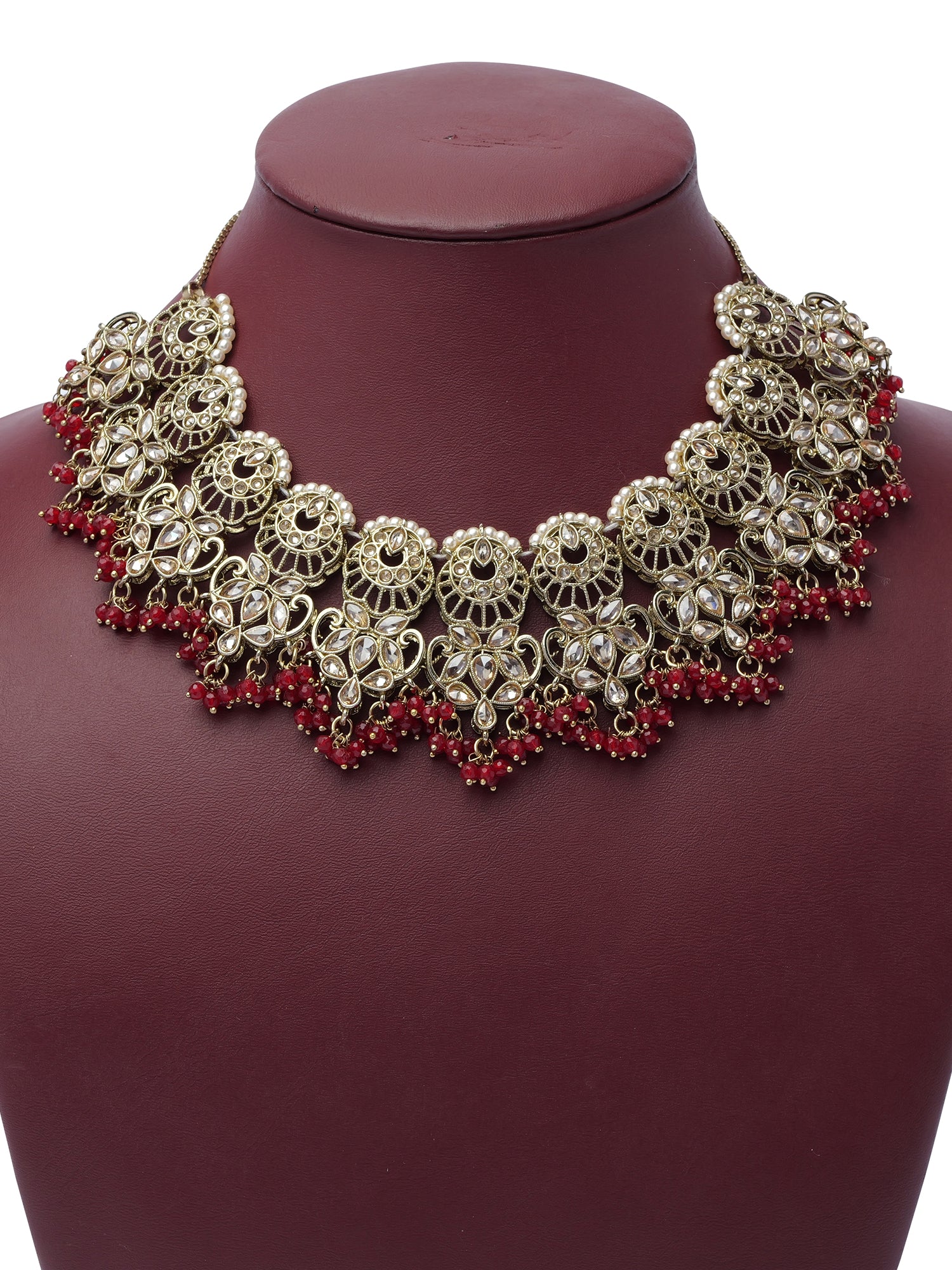 Ashmita Necklace Set in Maroon and Antique Gold