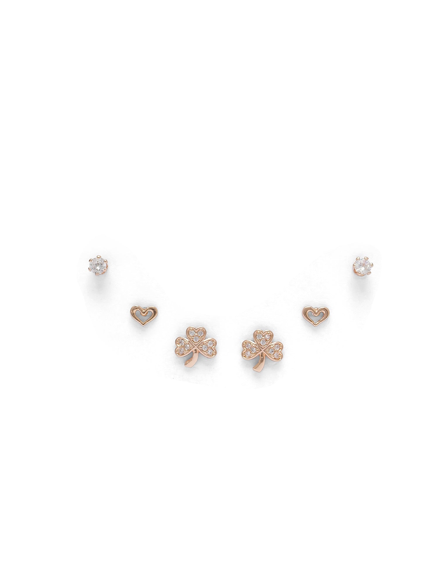 Assorted Pack of 3 Gold Cubic Zirconia Stud Earrings