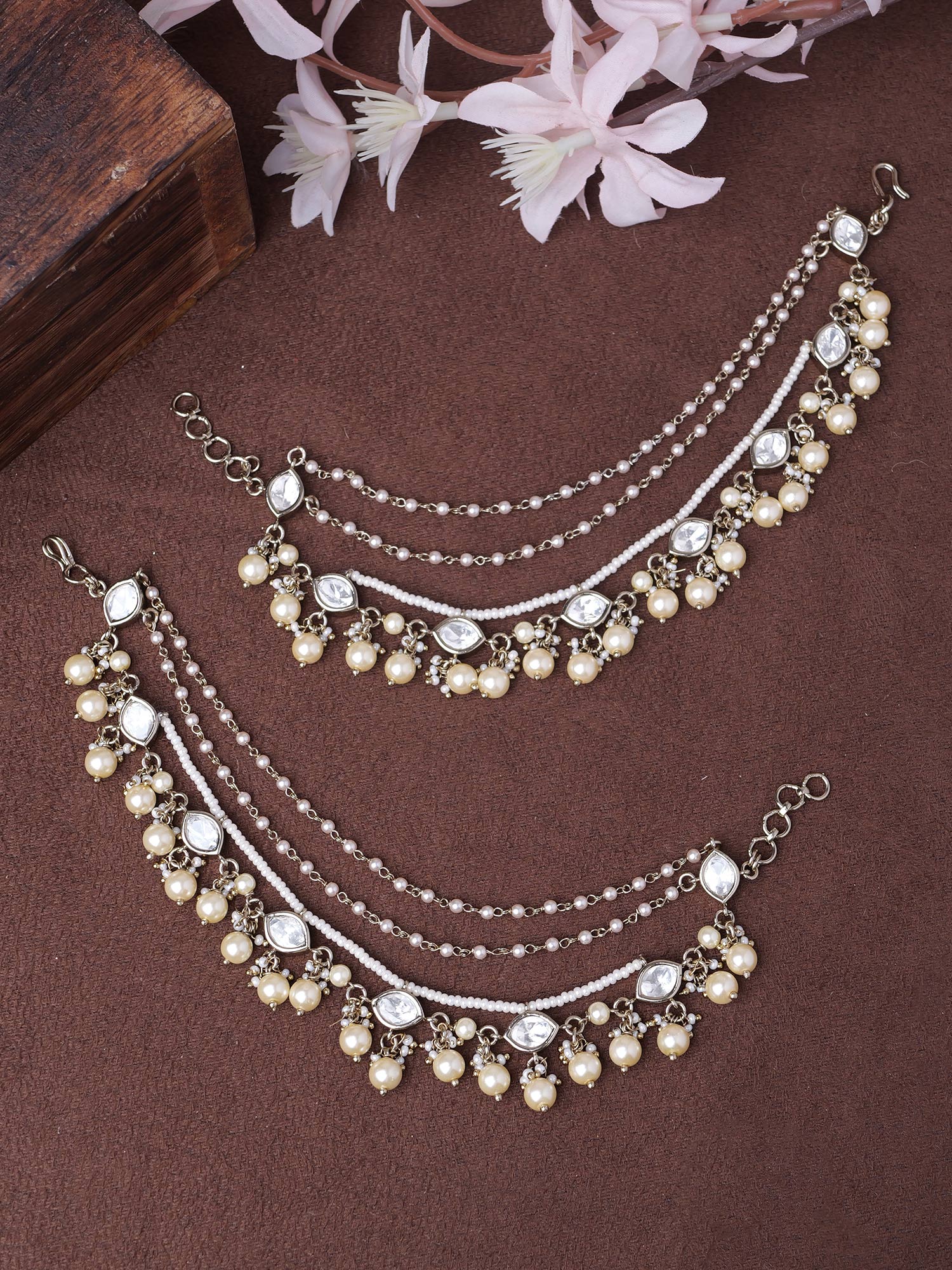 Avina Kundan Ear Chains in Antique Gold