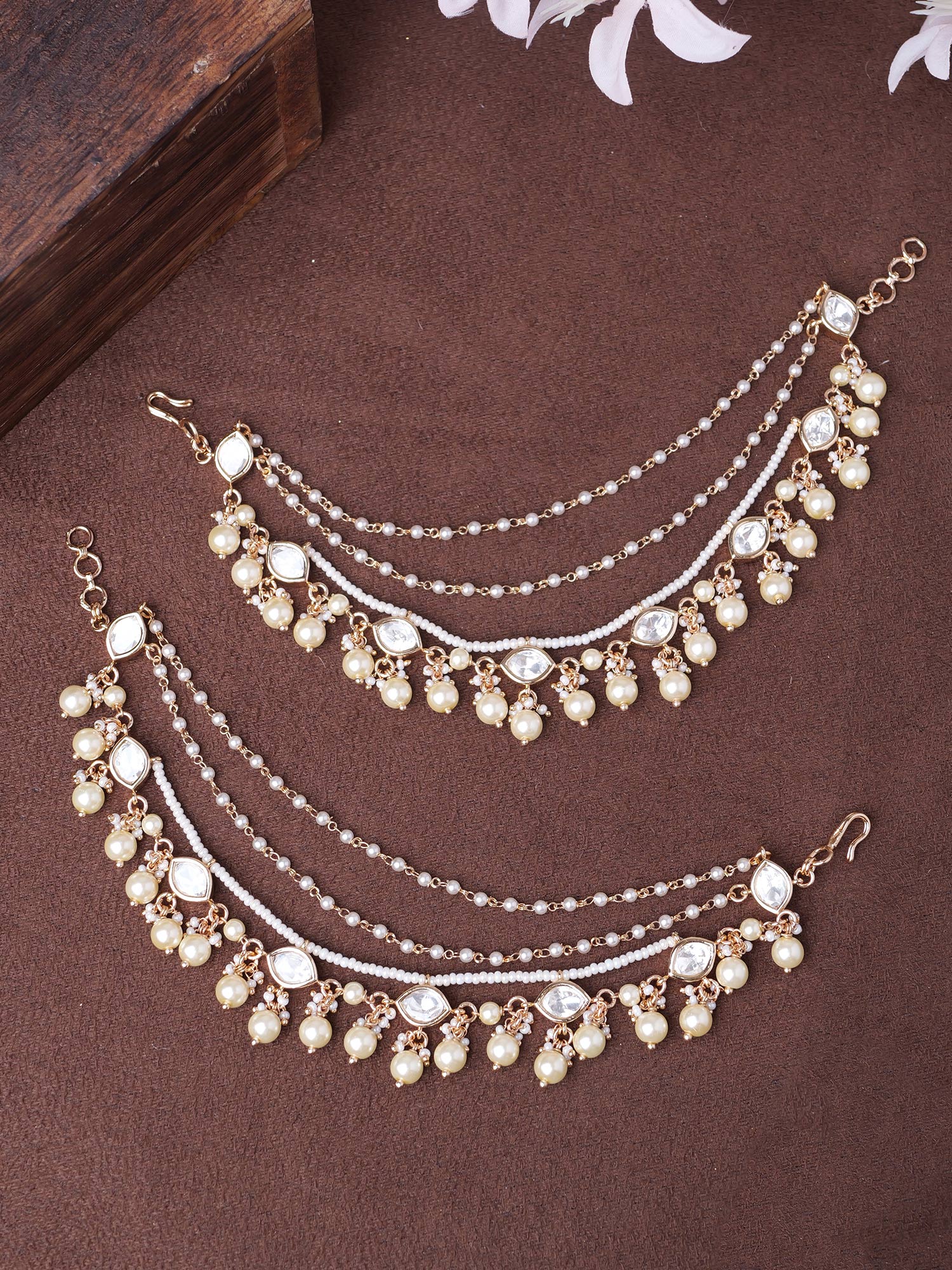 Avina Kundan Ear Chains in Gold