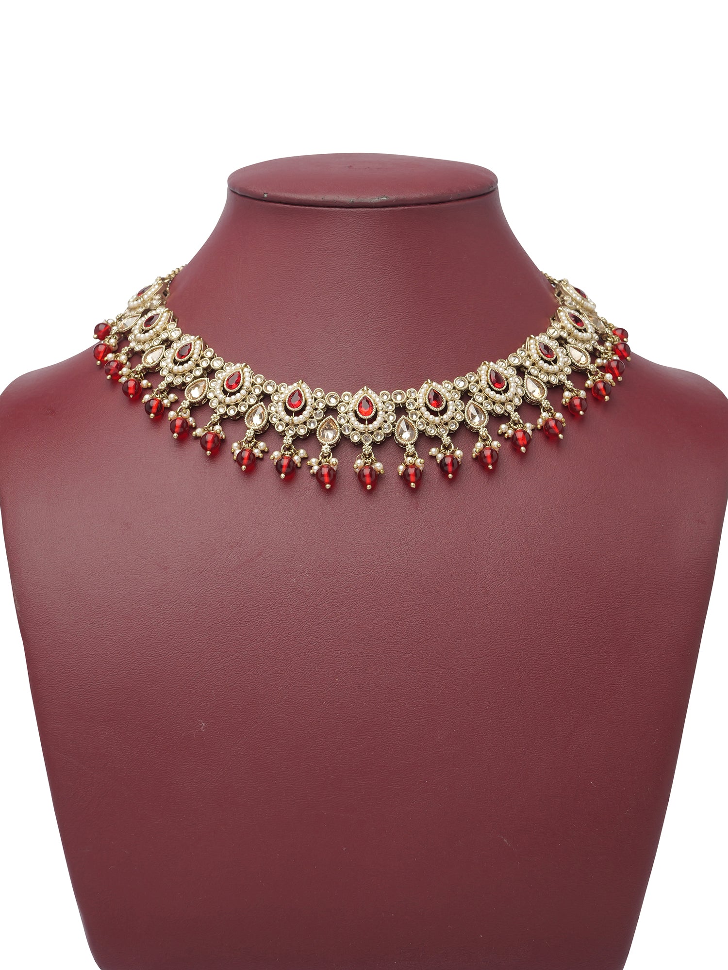 Avira Pearl Necklace Set in Maroon
