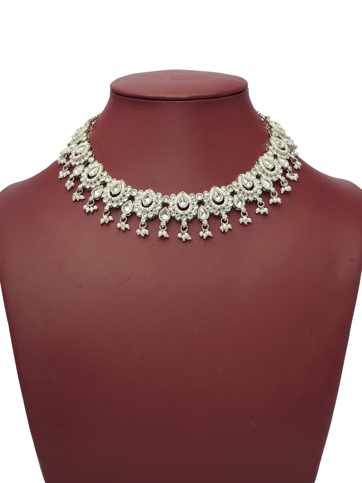 Avira Pearl Necklace Set in Rhodium