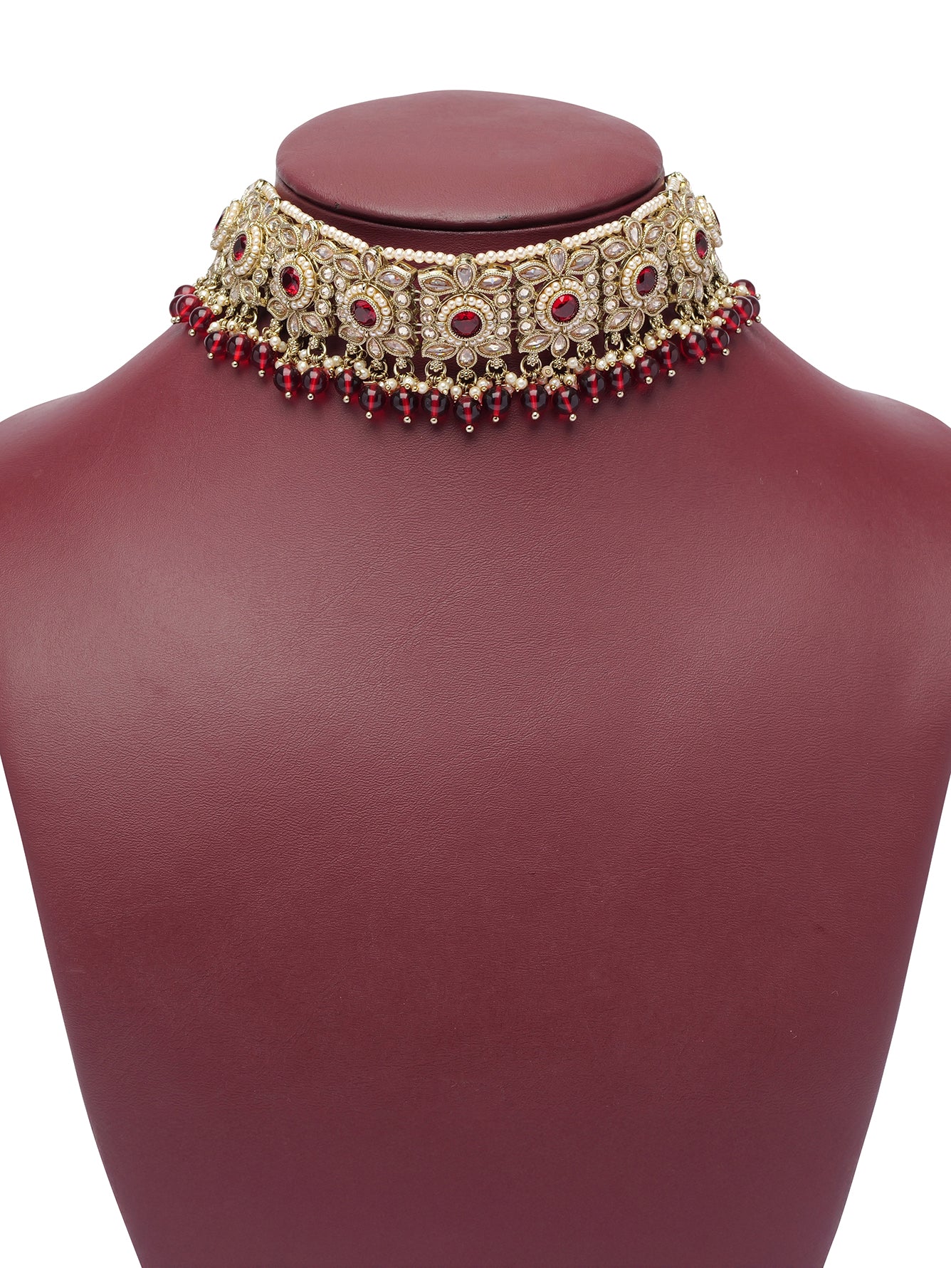 Ayushi Choker Set in Maroon and Antique Gold
