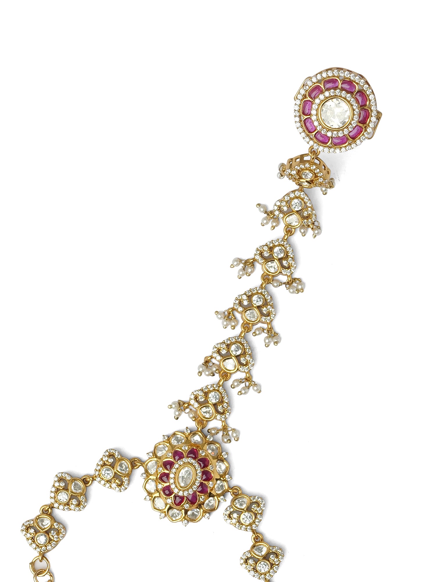 Azeera Kundan Hand Chain in Ruby