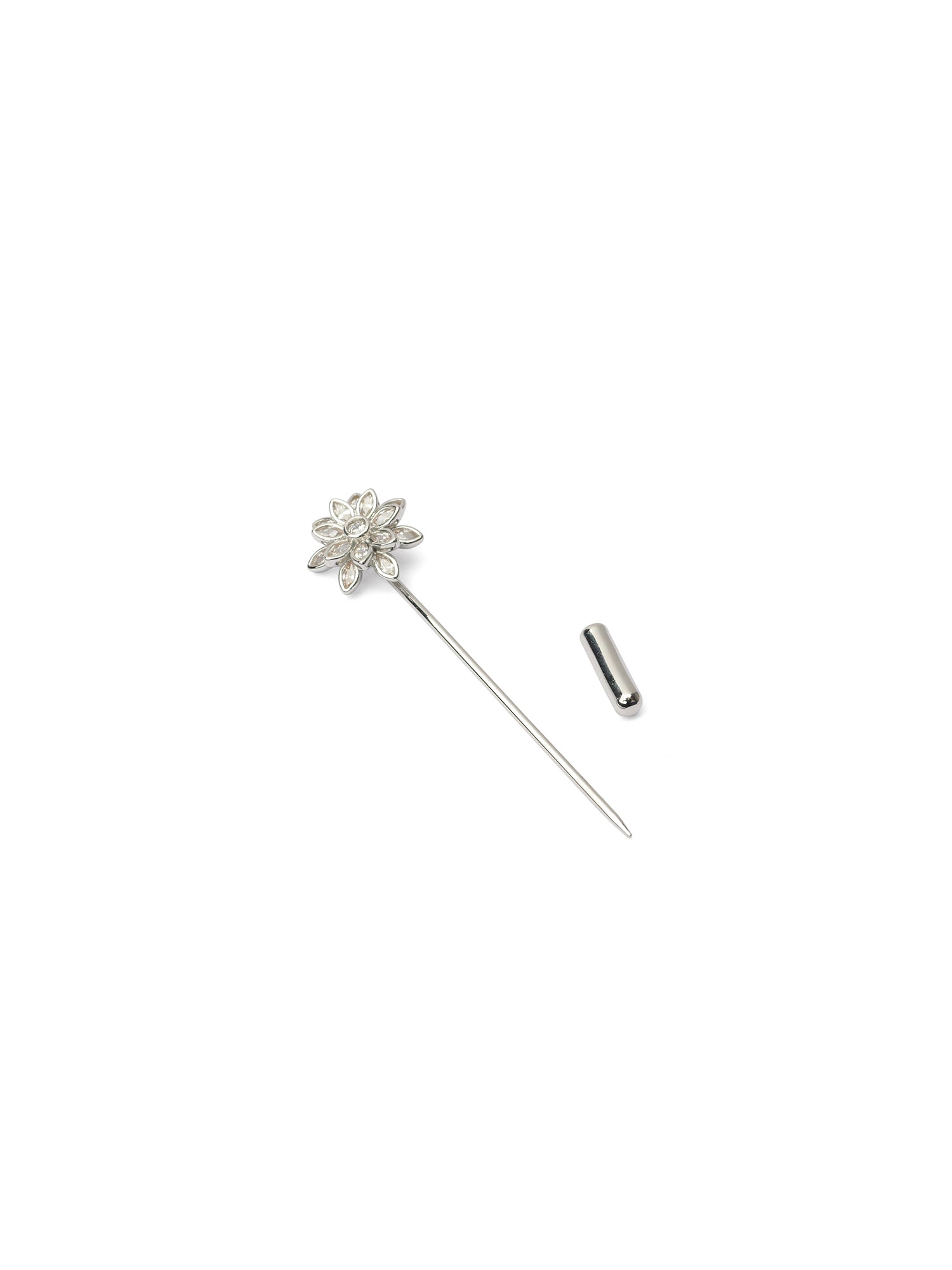 Azra Floral Scarf Pin in White and Rhodium