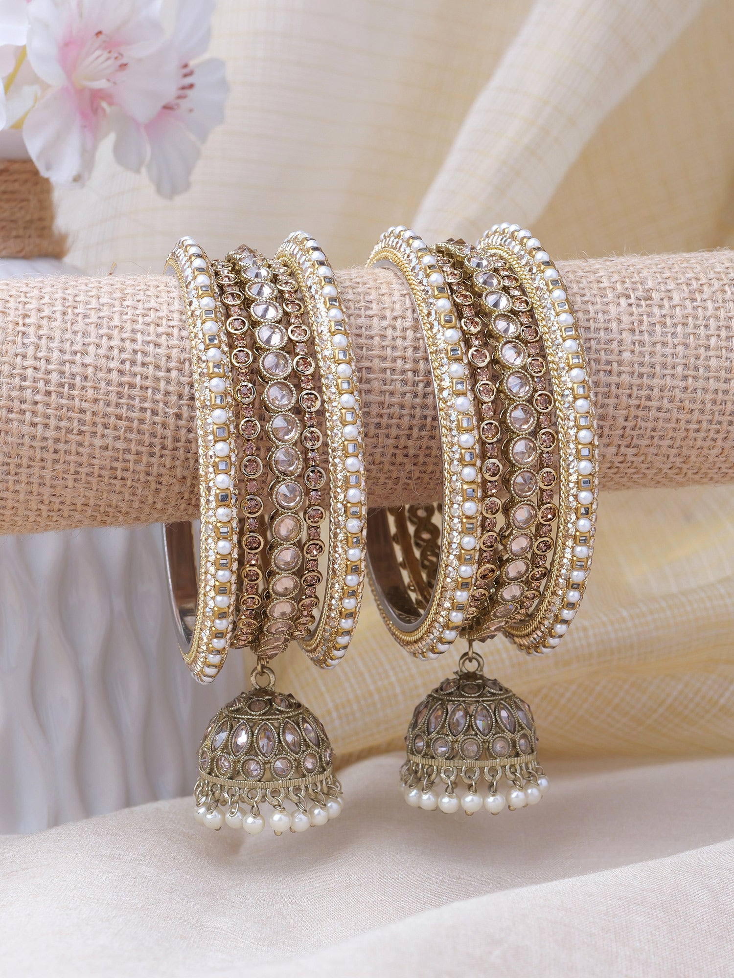 Azura Jhumka Bangle Set in Pearl
