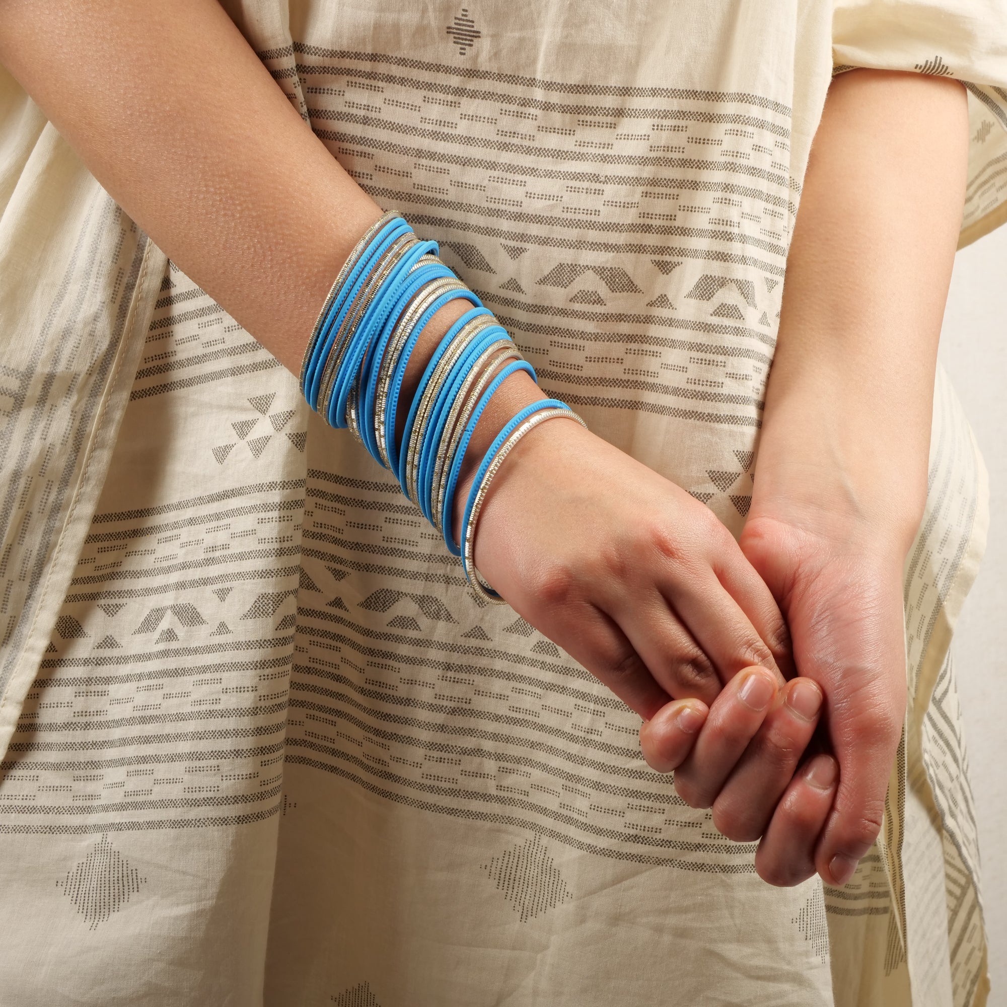 Azure Light Blue and Gold Bangle Stack