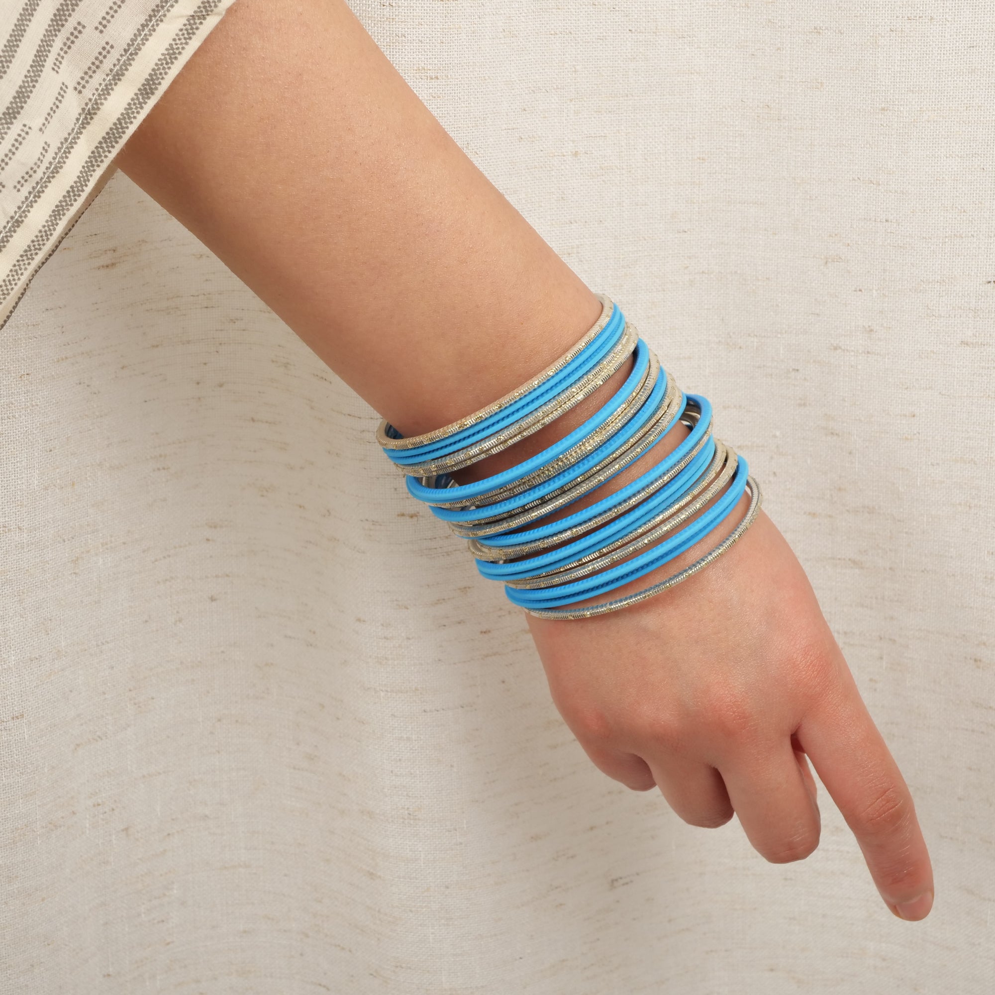 Azure Light Blue and Gold Bangle Stack