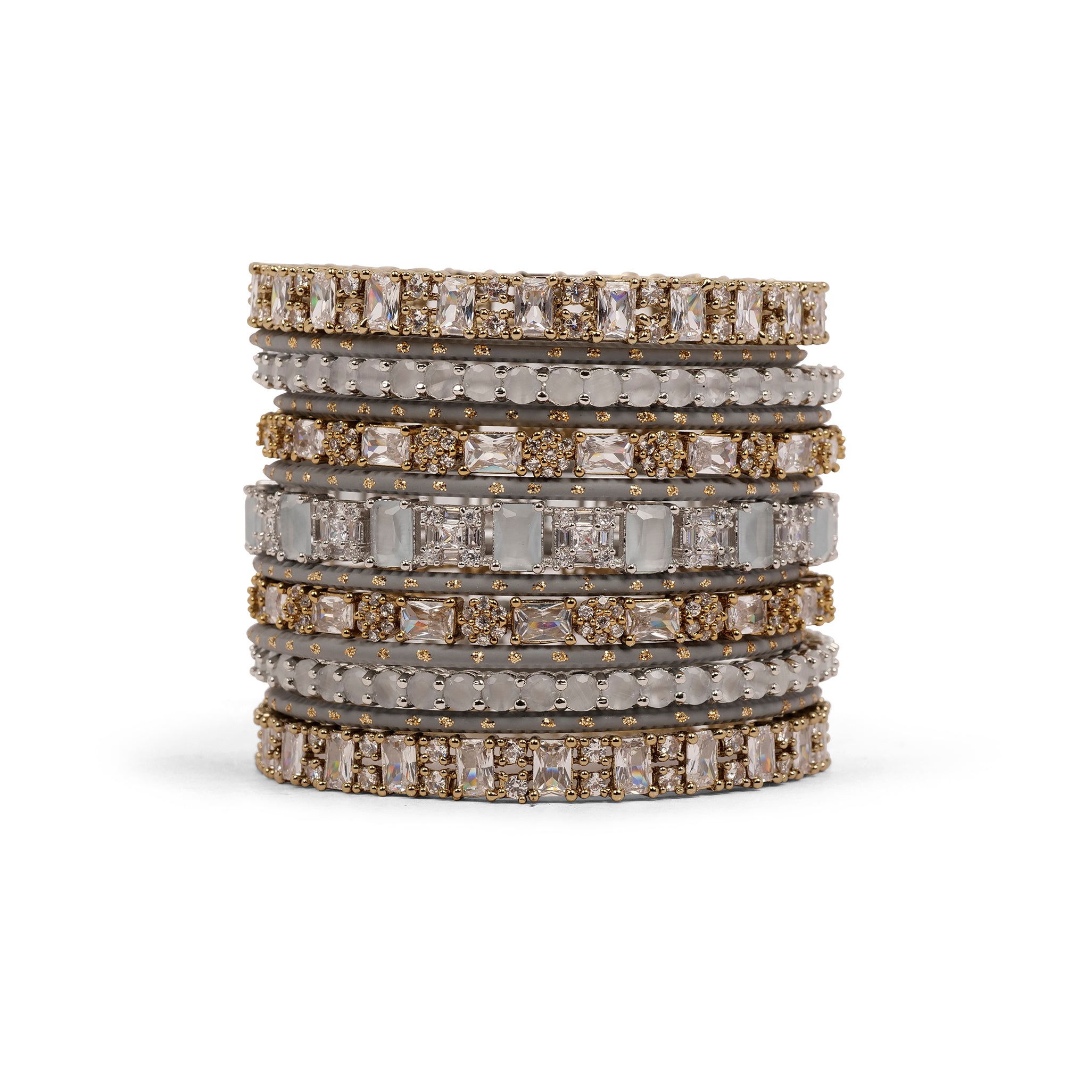 Cubic Zirconia Bangle set in Soft Grey