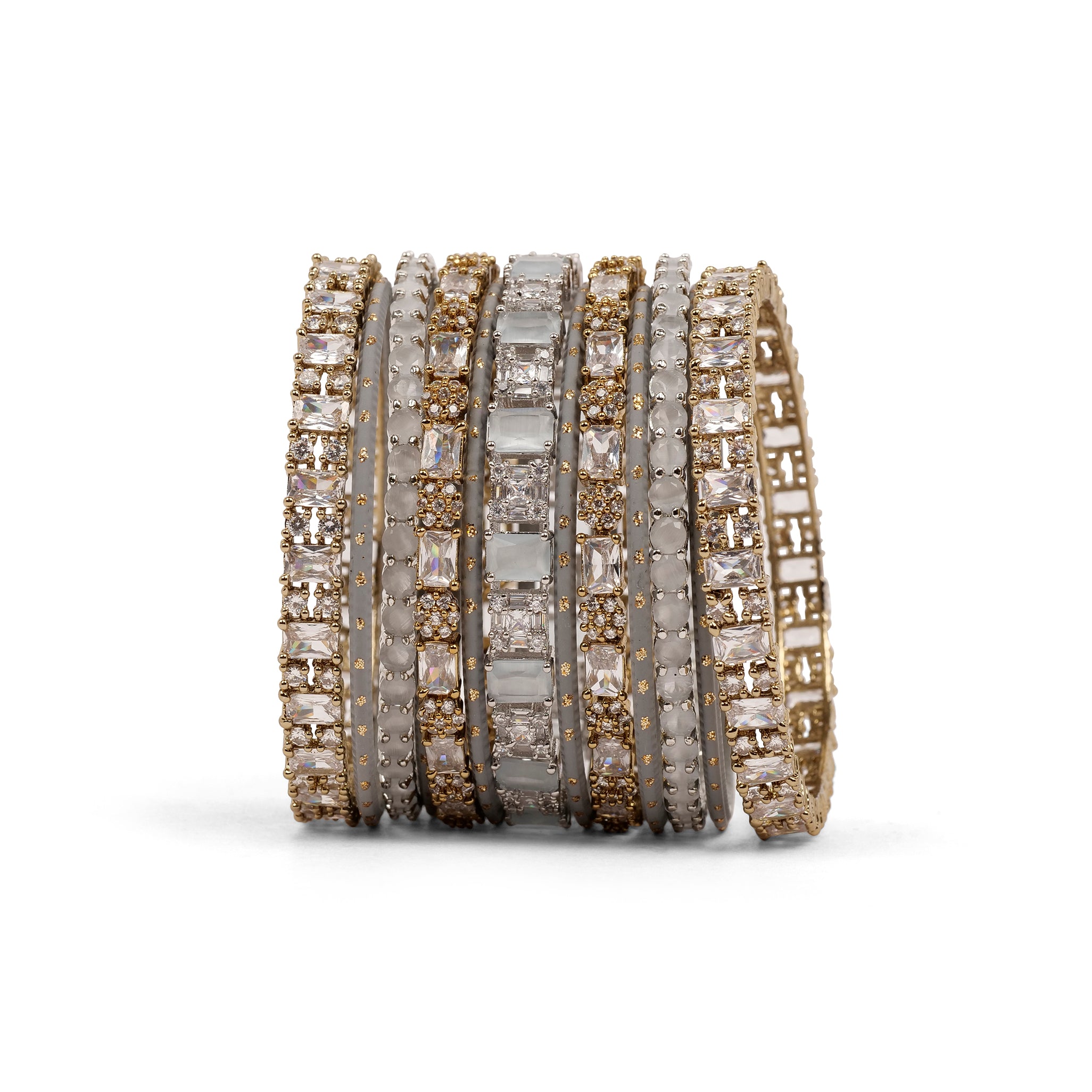 Cubic Zirconia Bangle set in Soft Grey