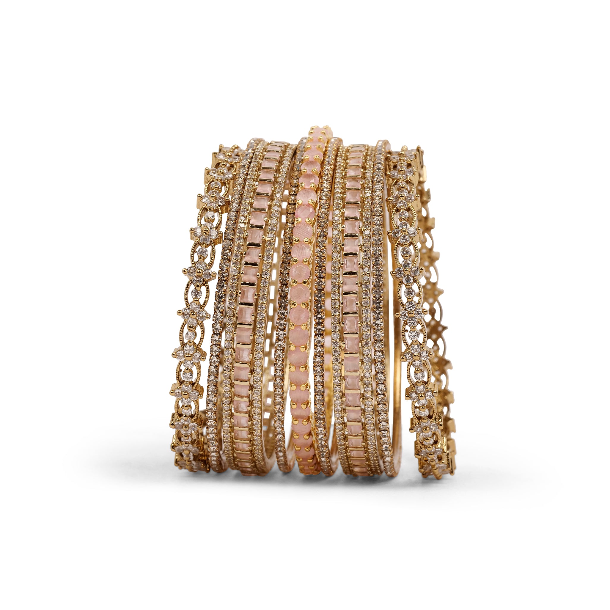 Opulent Cubic Zirconia Bangle Set in Pink and Gold