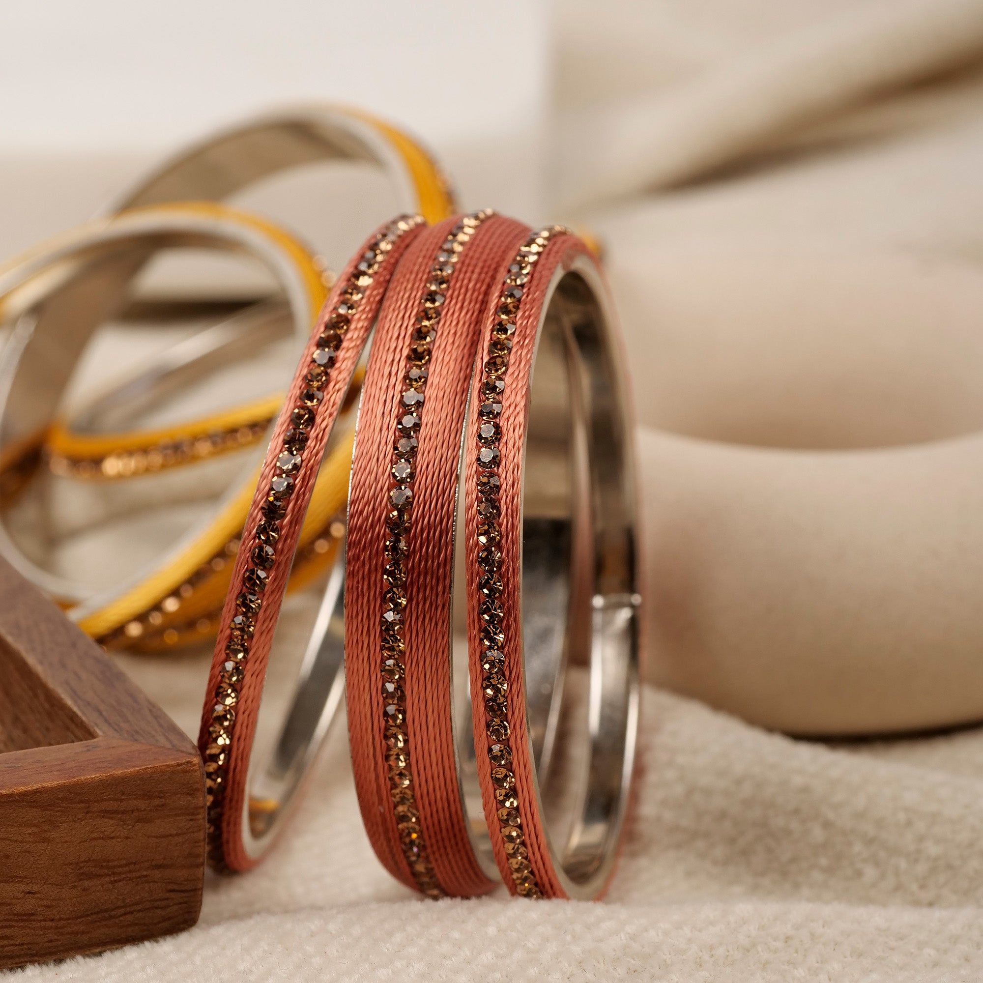 Set of 3 Thread Bangles in Peach