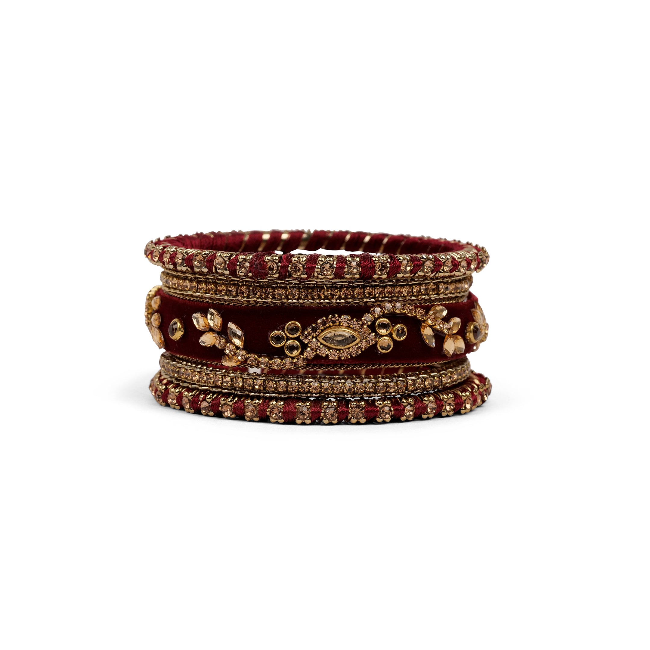 Velvet Bangle Set in Maroon