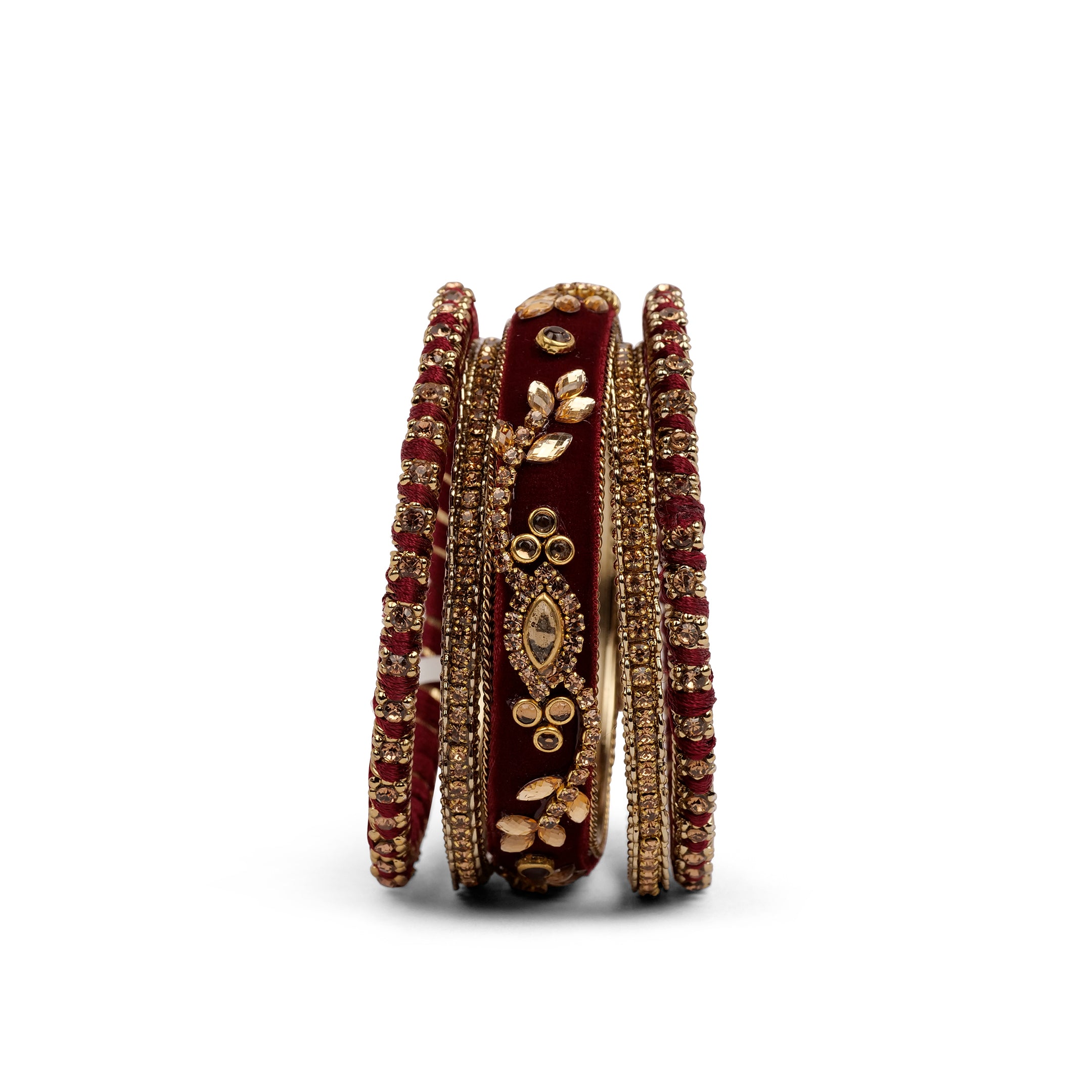 Velvet Bangle Set in Maroon