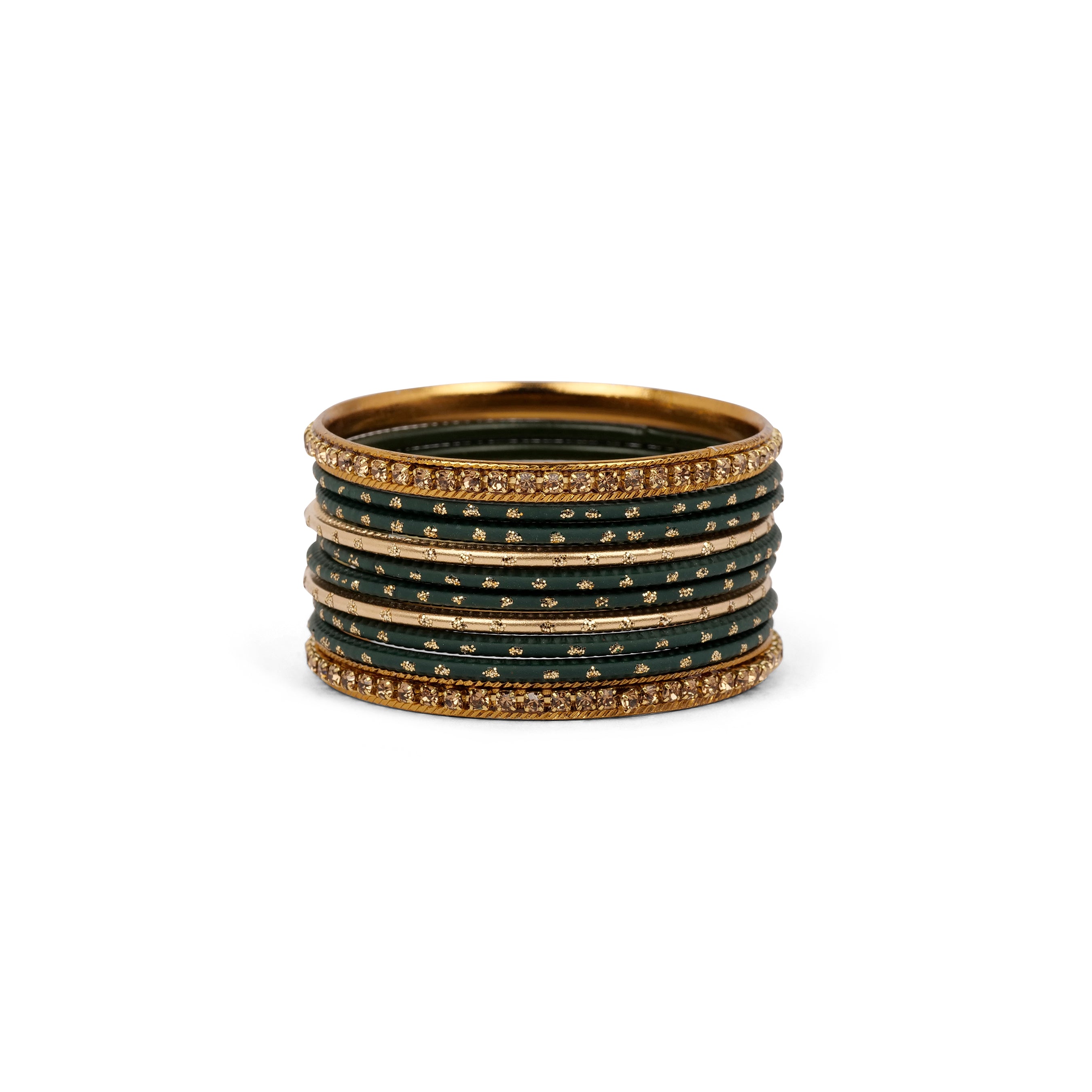 Children's Bangle Set in Green and Antique Gold