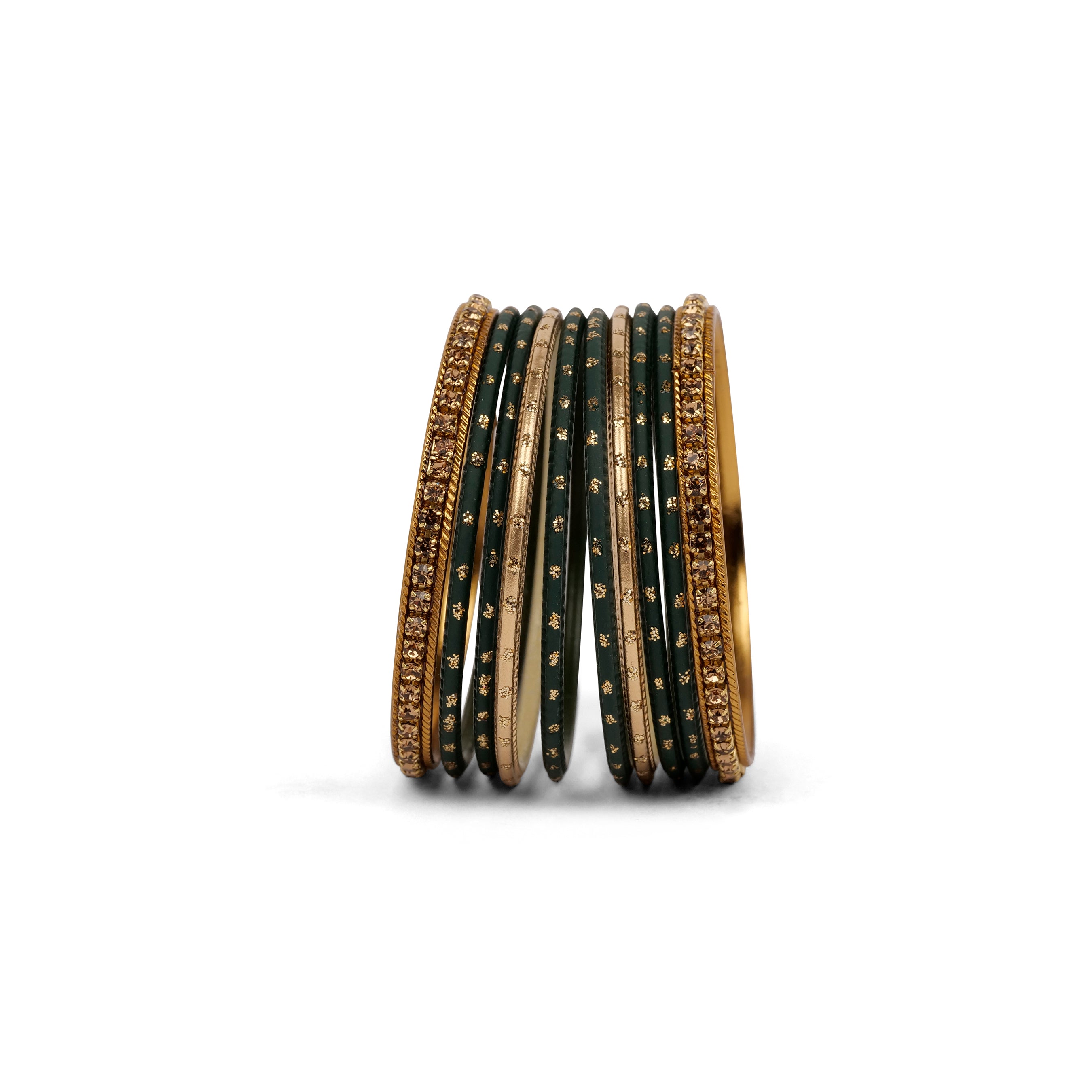 Children's Bangle Set in Green and Antique Gold