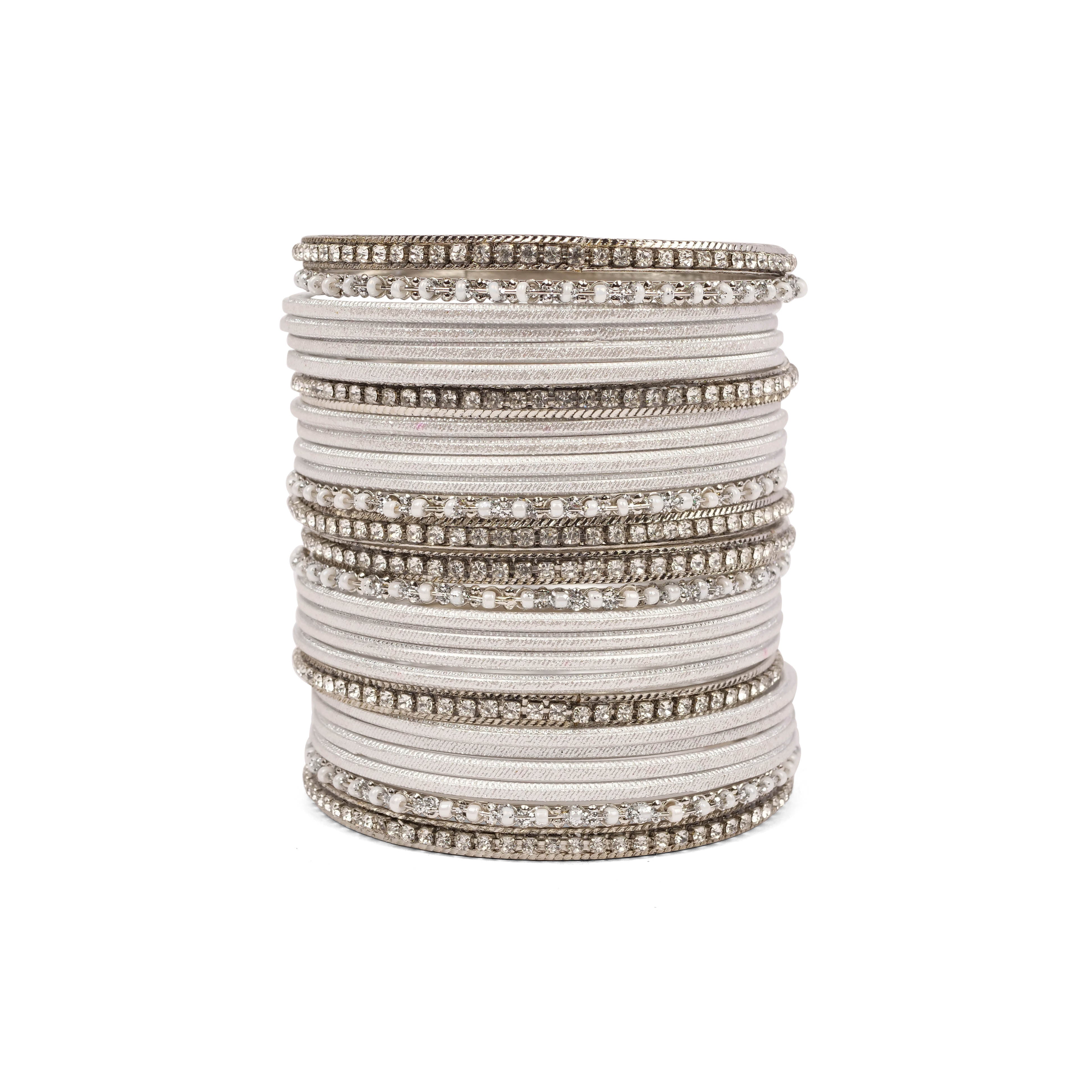 White and Rhodium Shimmer Bangle Set