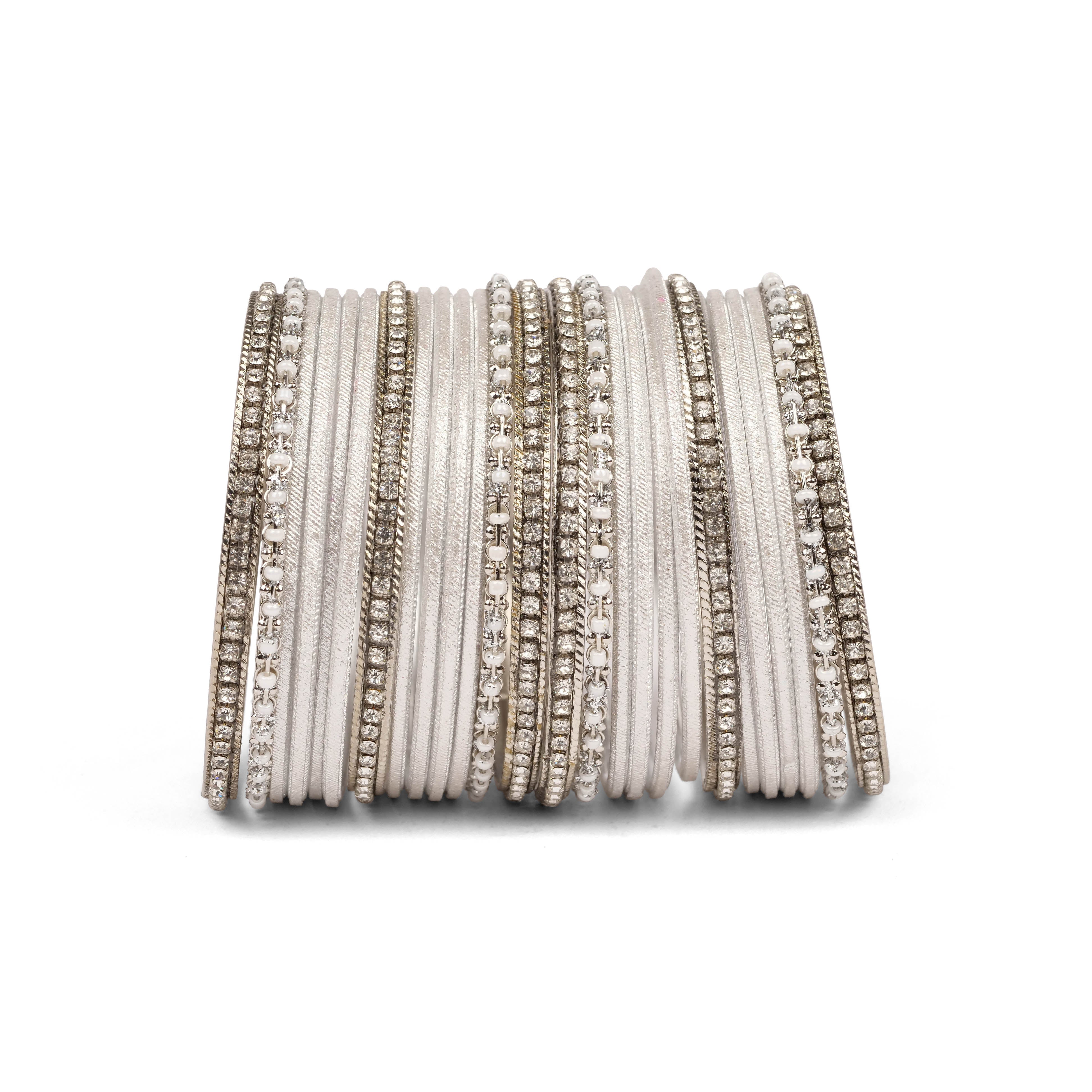 White and Rhodium Shimmer Bangle Set 