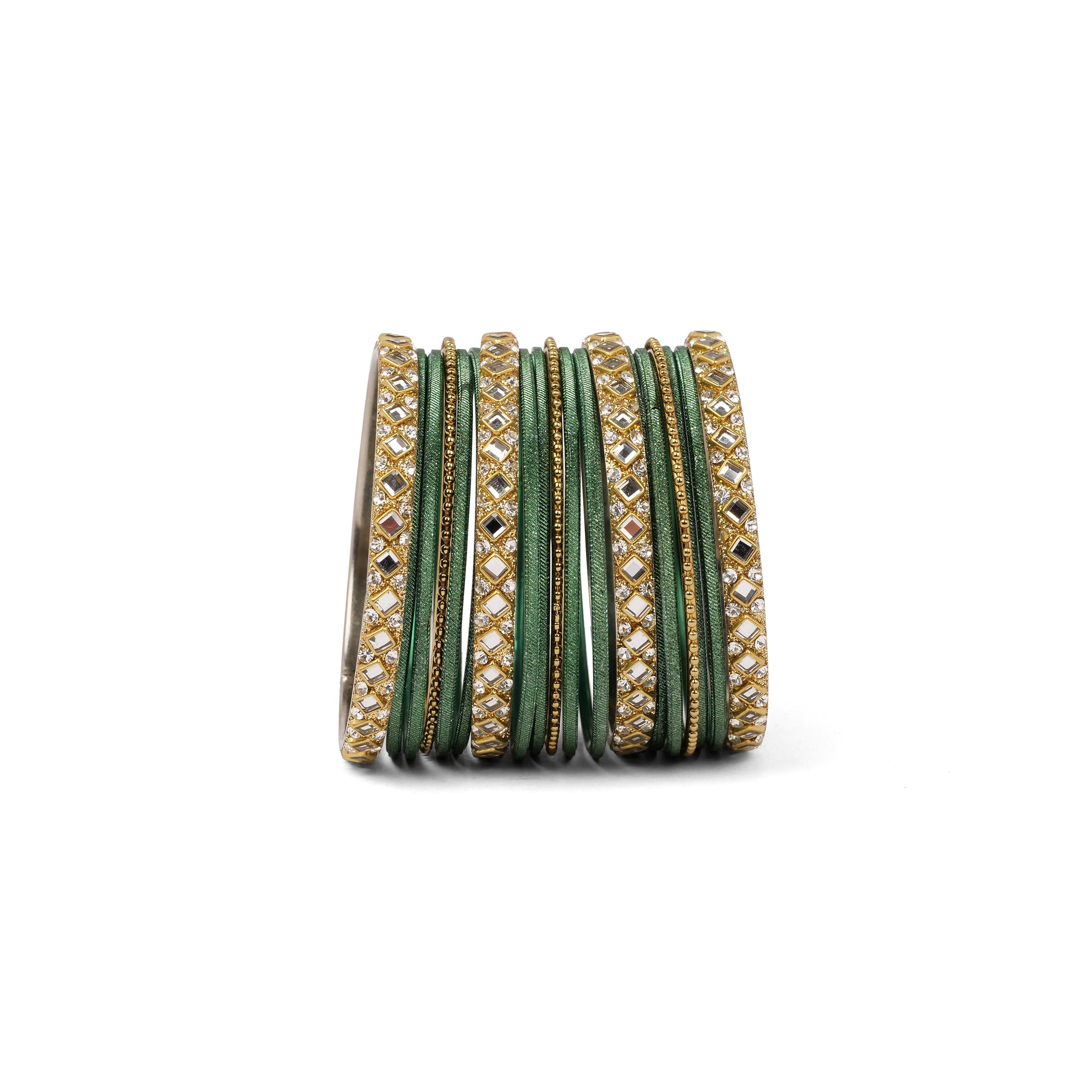Mirror Shimmer Bangle Set in Green
