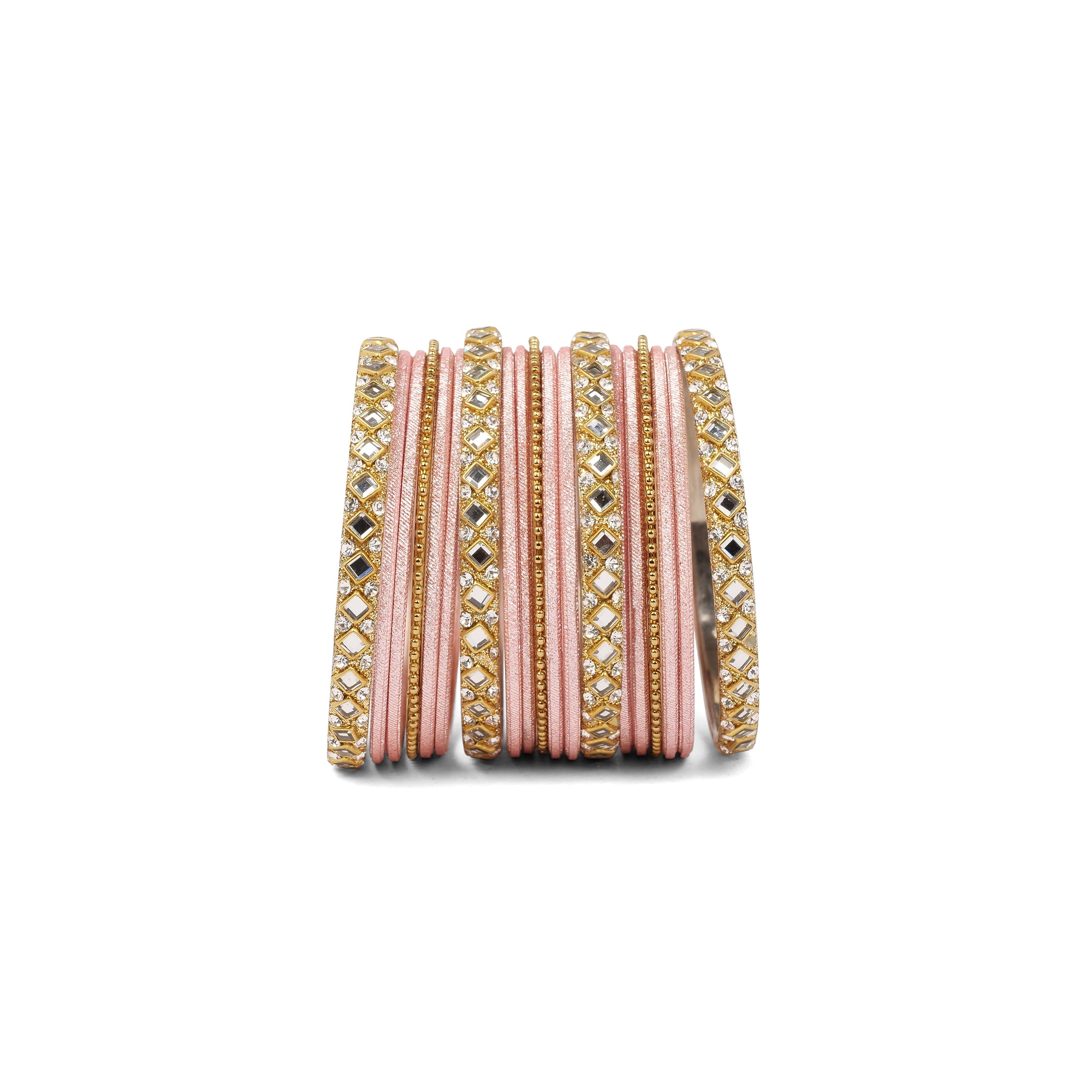 Mirror Shimmer Bangle Set in Light Pink