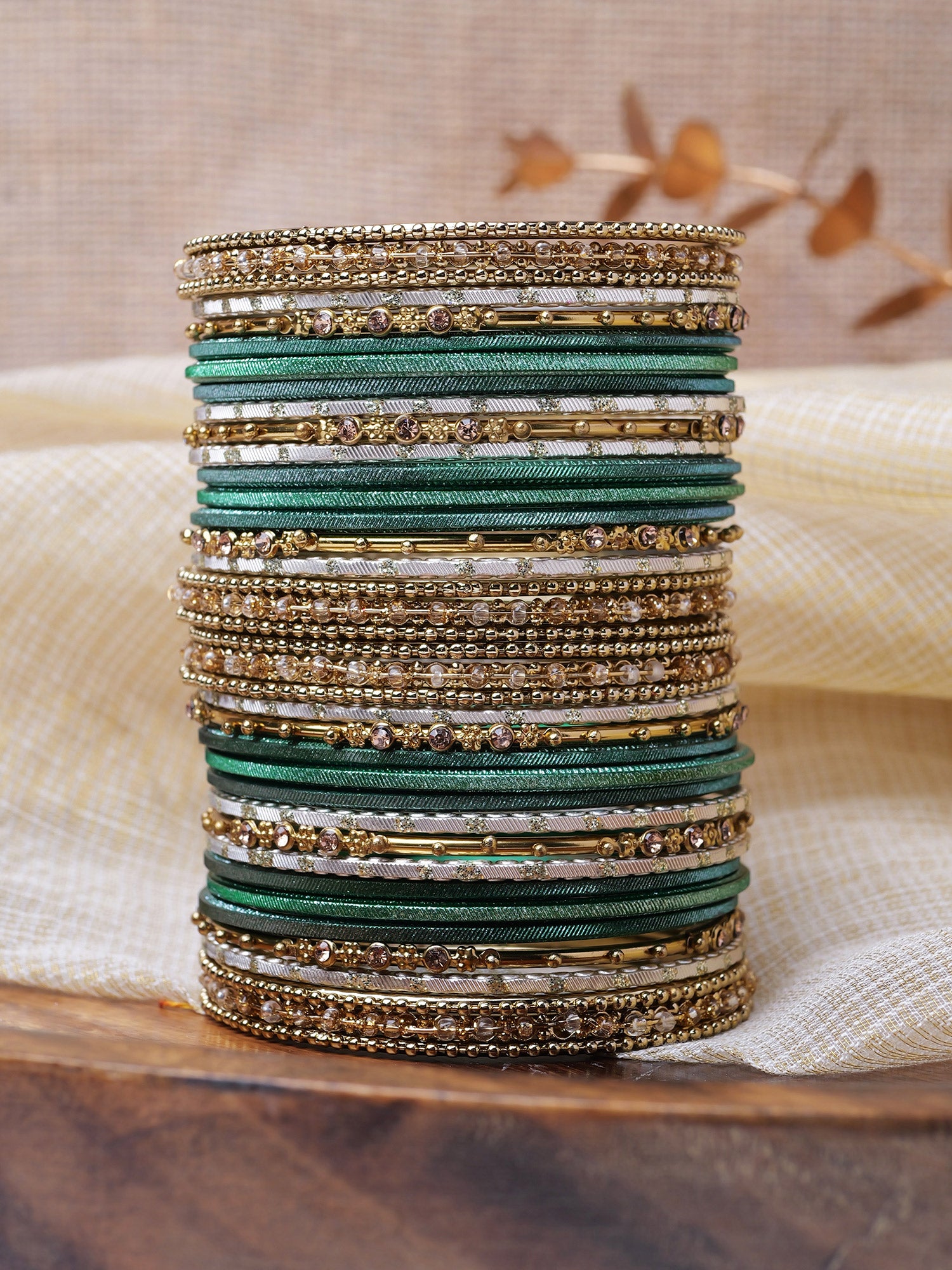 Zarina Antique Bangle Set in Green