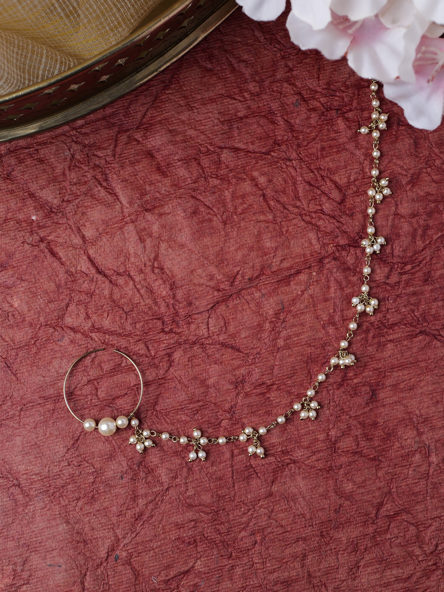 Beaded 1 Inch Bridal Nose Ring in Champagne