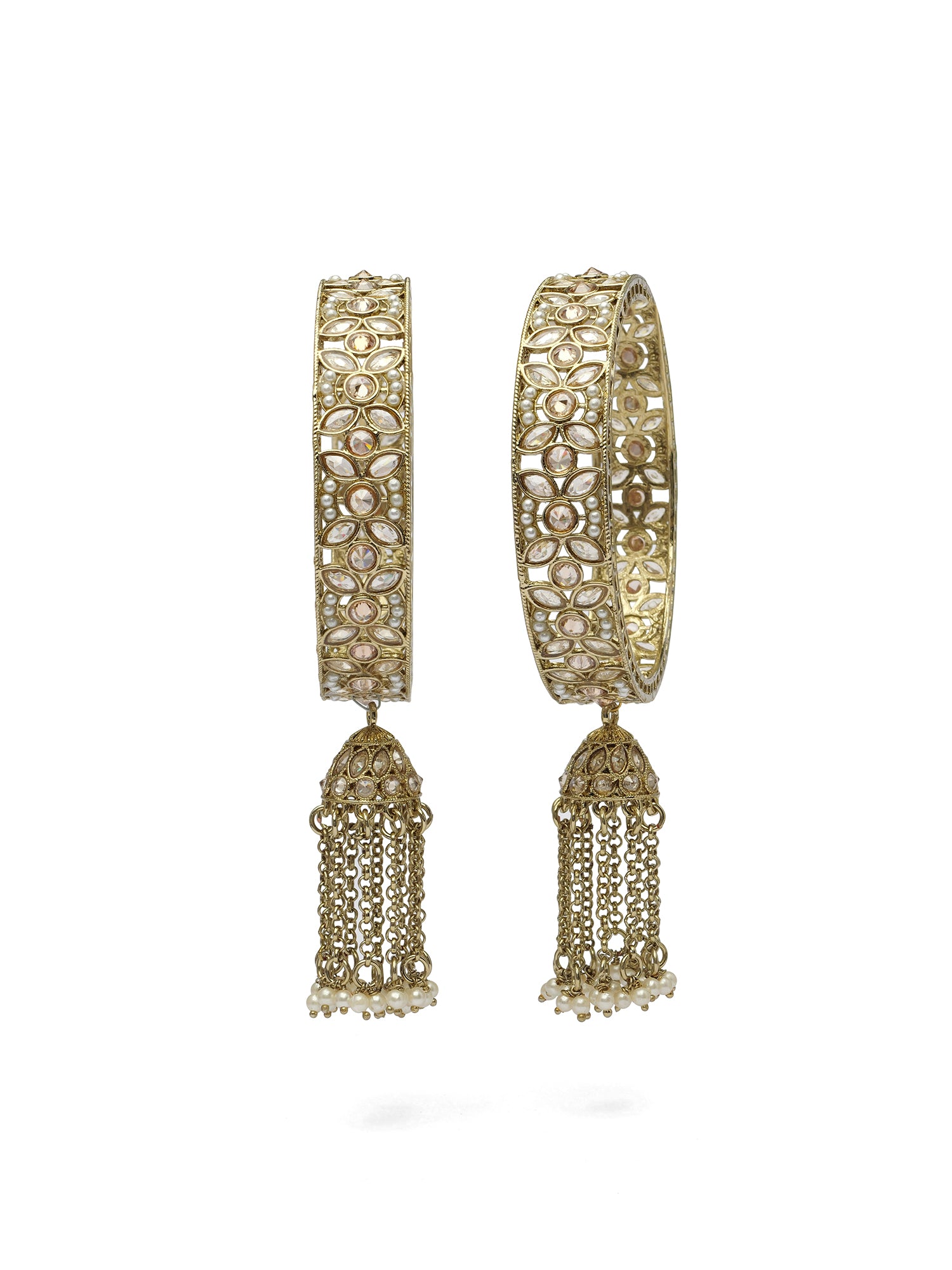 Bhavika Jhumka Kadas in Pearl and Antique Gold