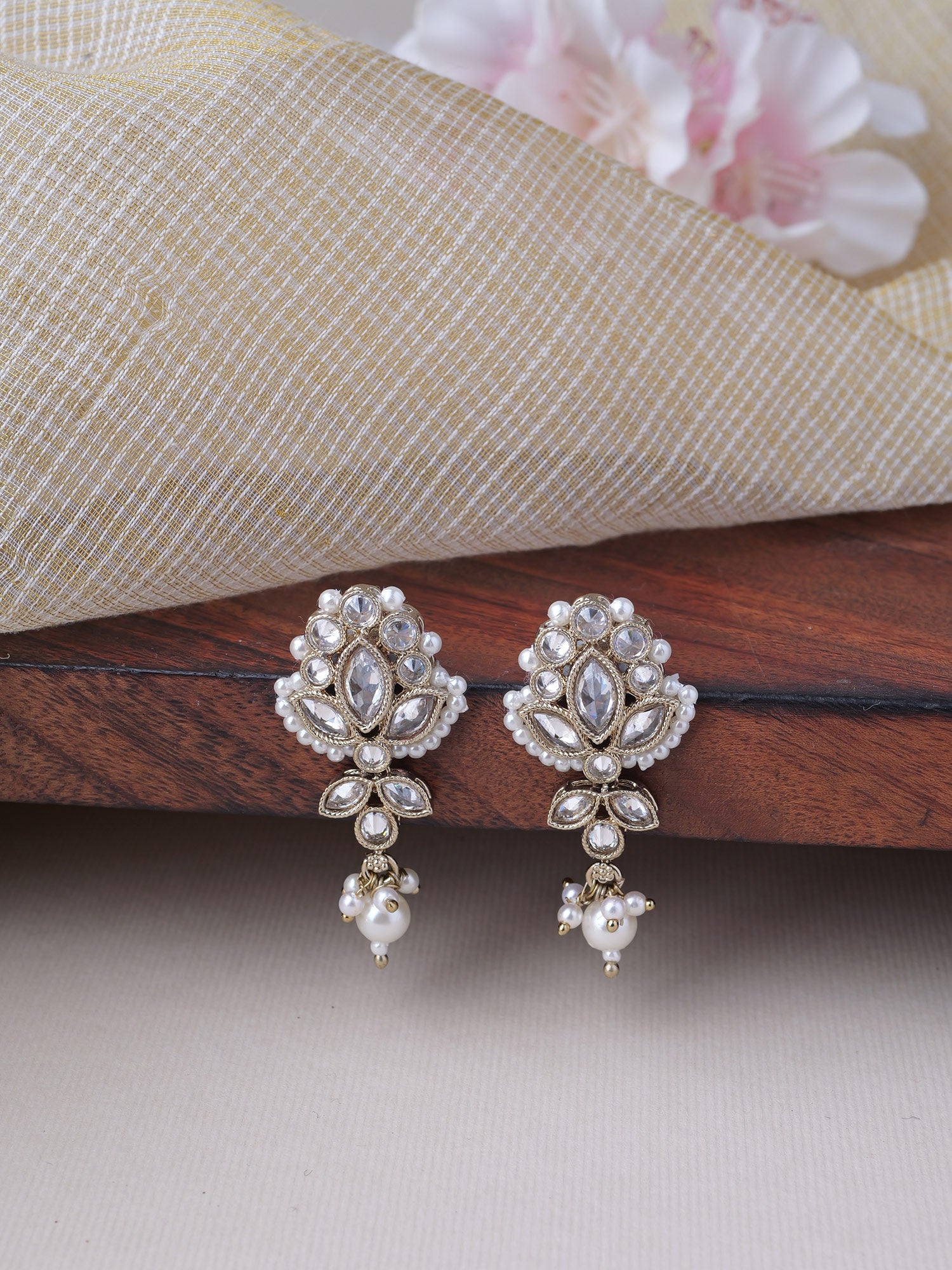 Bhavini Earrings in Pearl and White