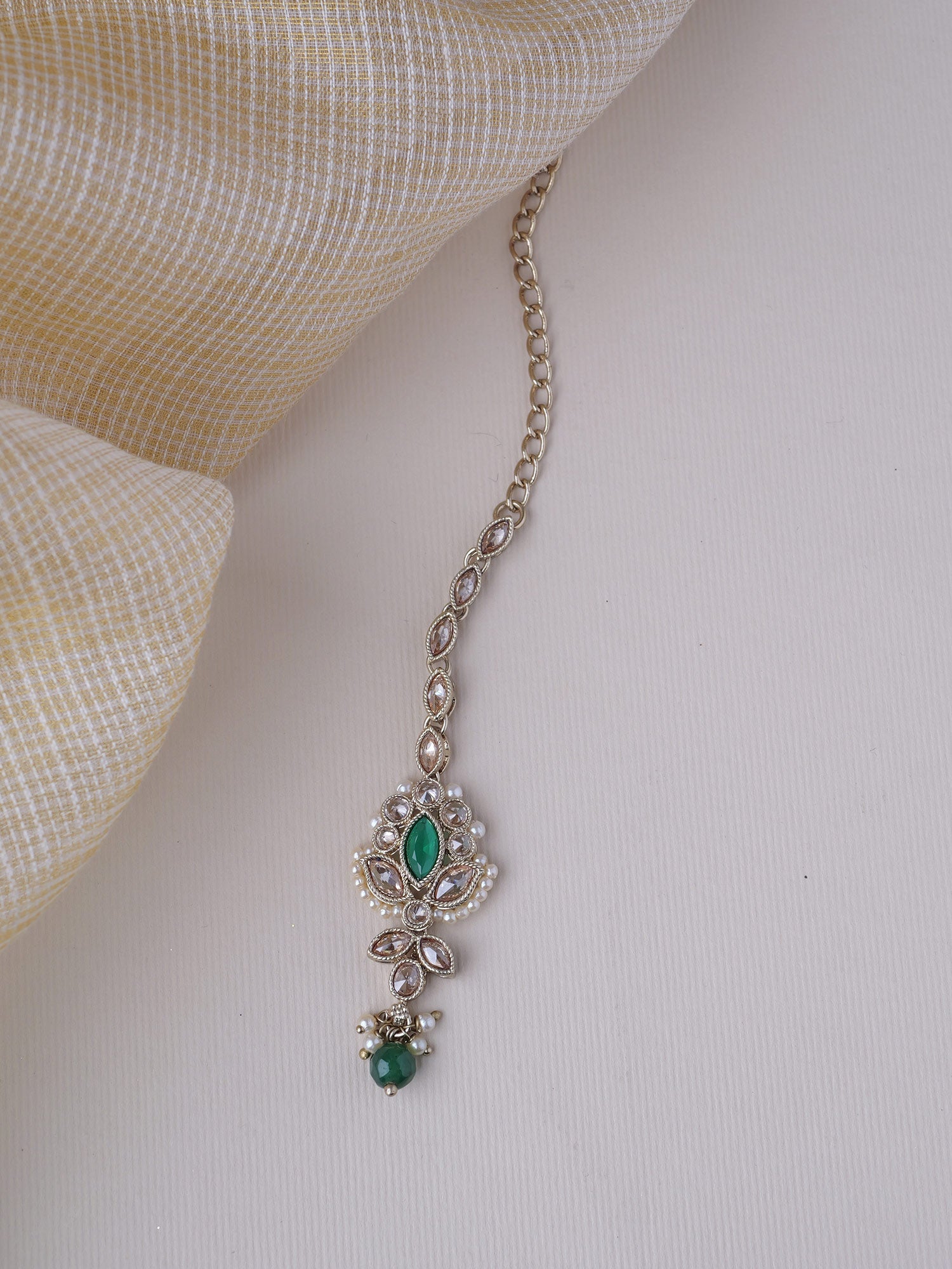 Bhavini Maang Tikka in Pearl and Green