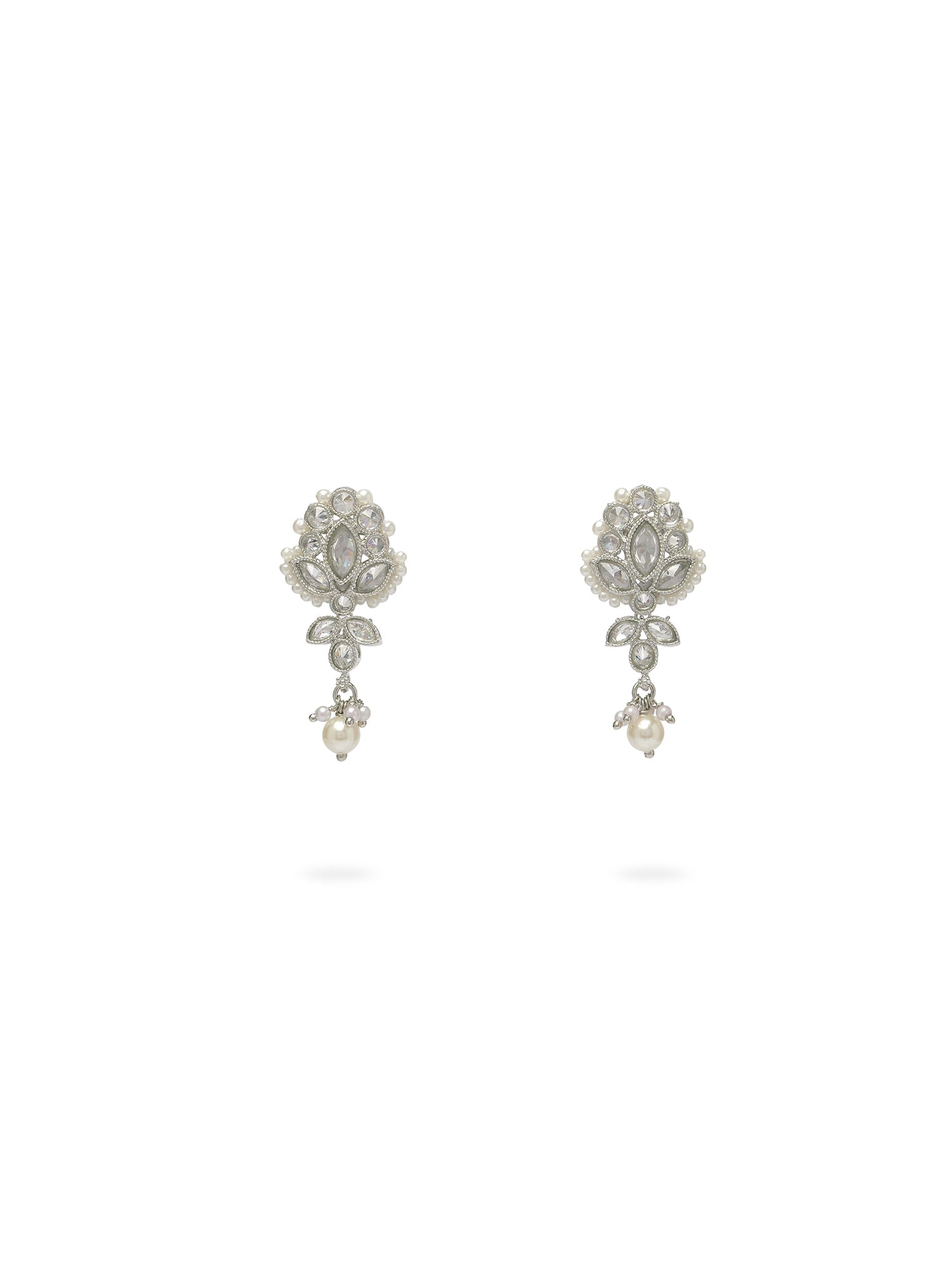 Bhavini Earrings in Pearl and Rhodium