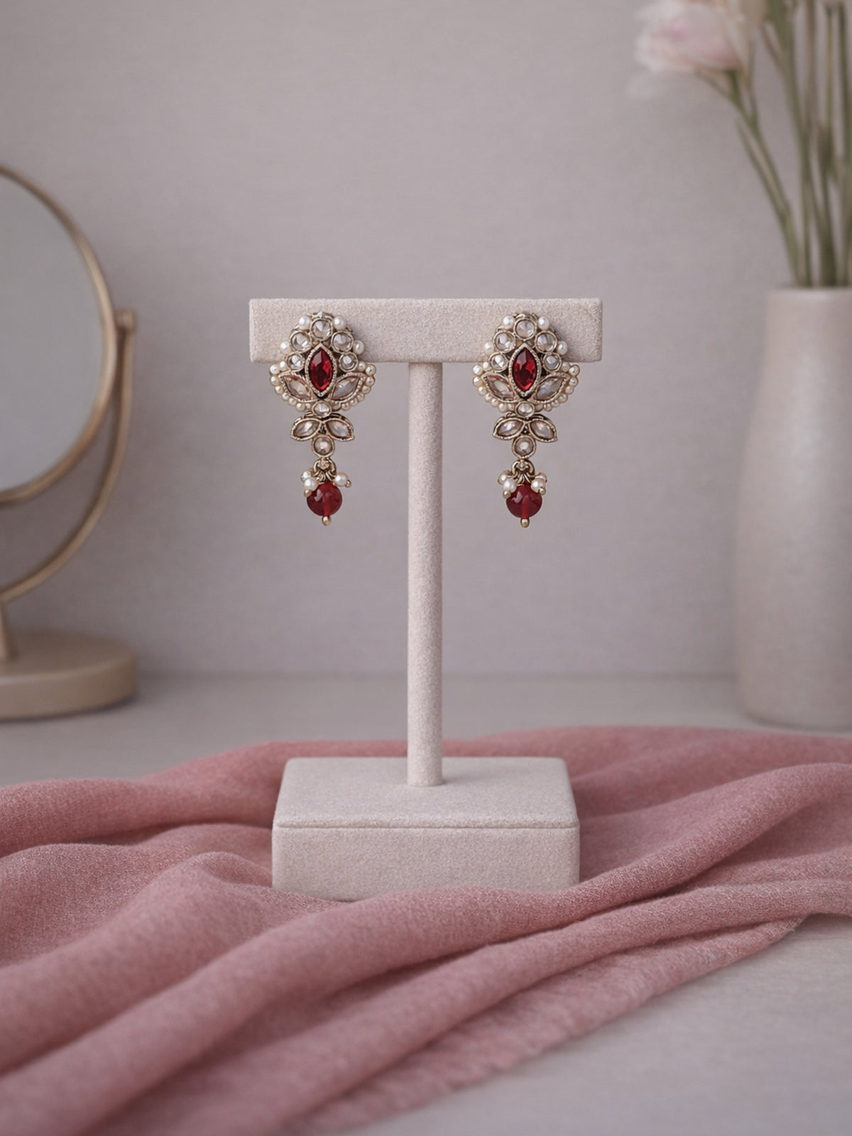 Bhavini Earrings in Pearl and Maroon