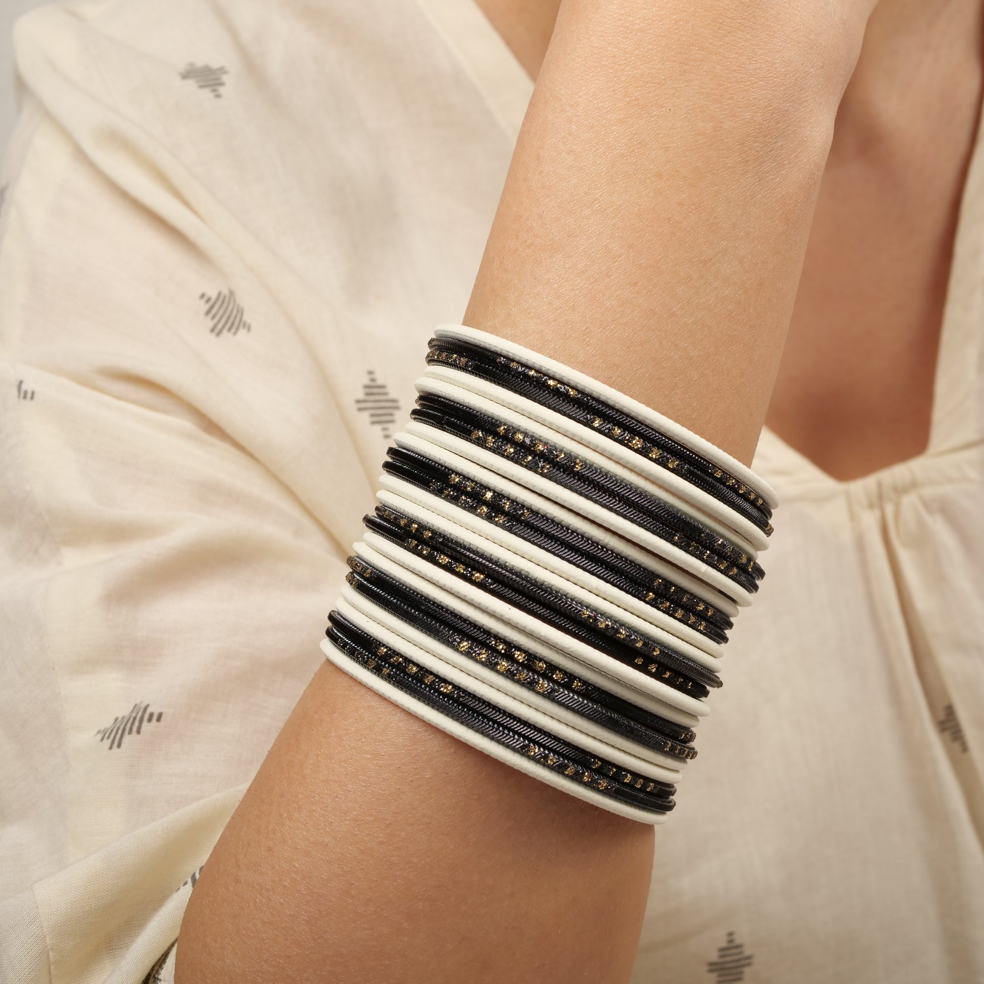 Black and Cream Bangle Stack