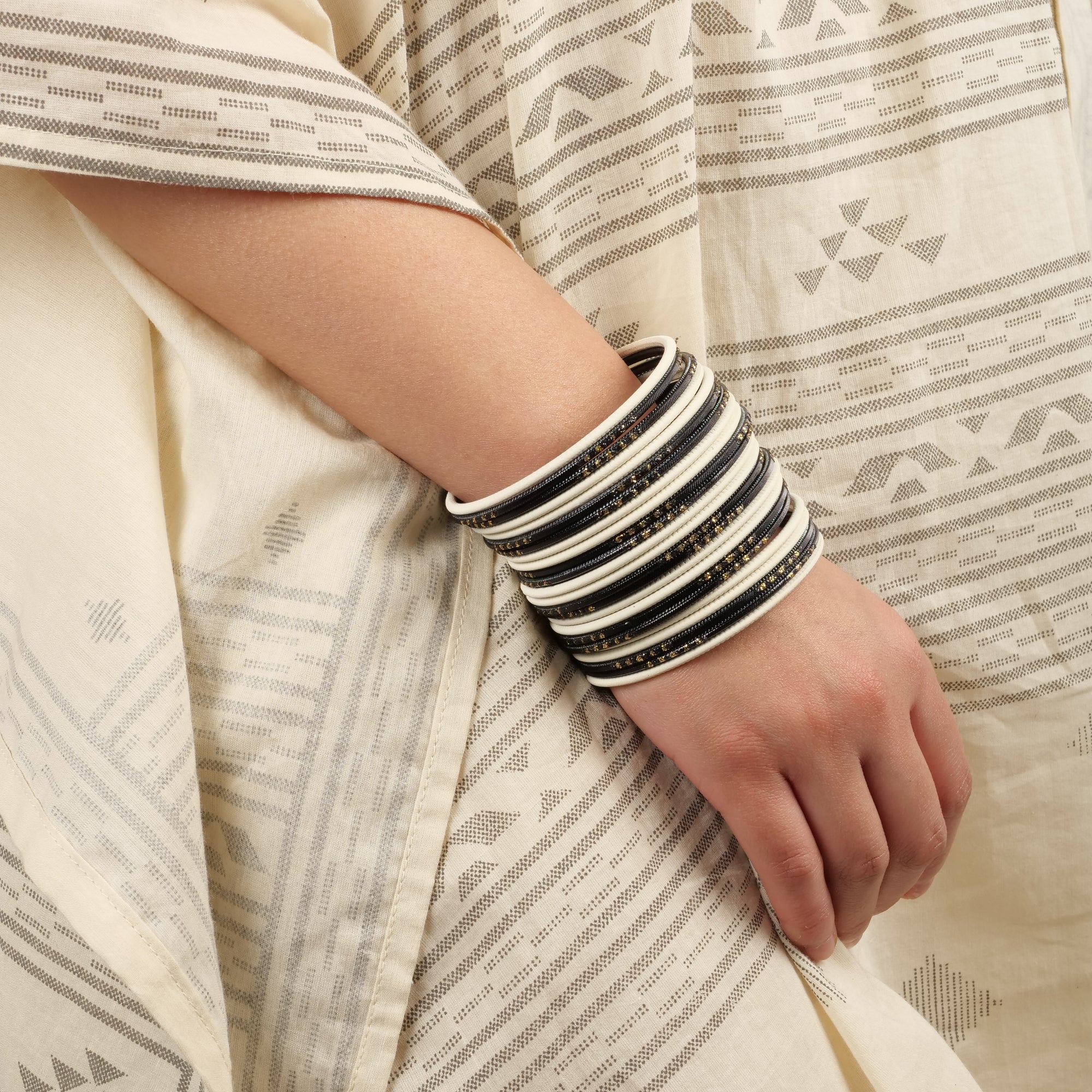 Black and Cream Bangle Stack