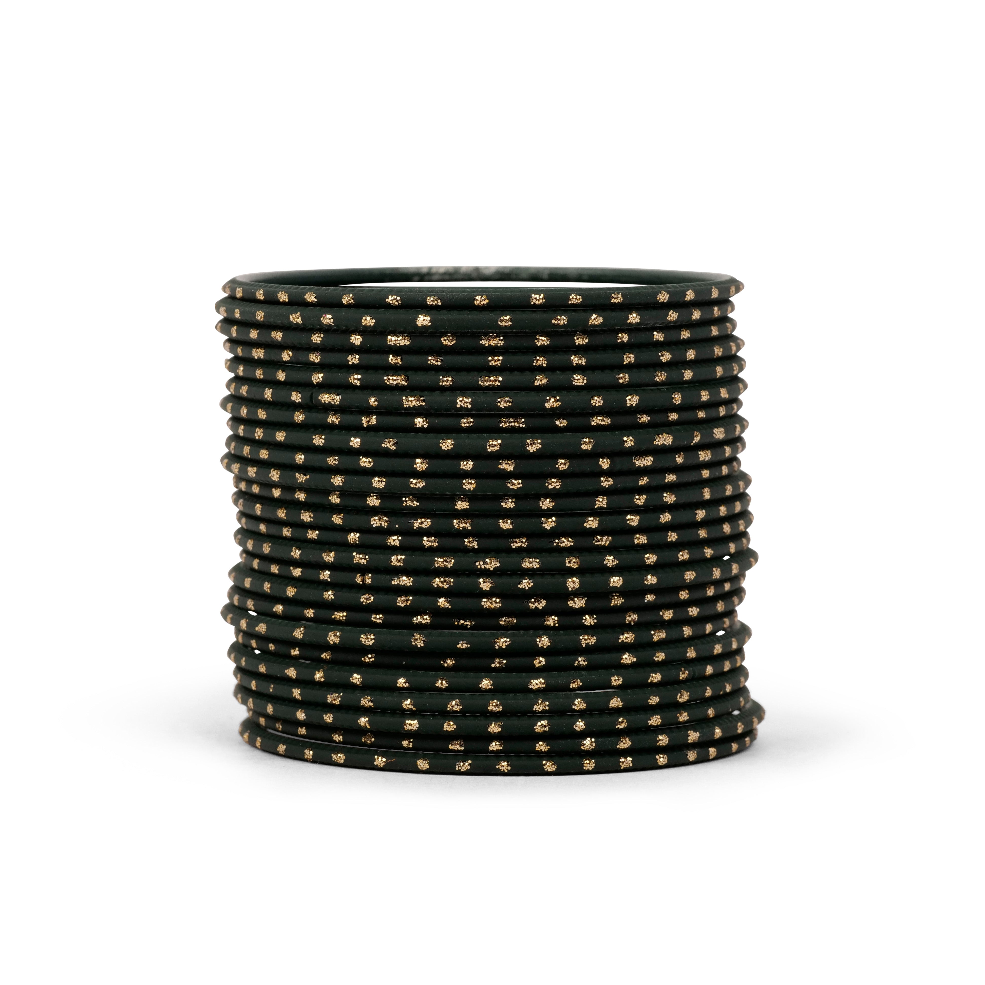 Dark Green Gold Dotted Bangles