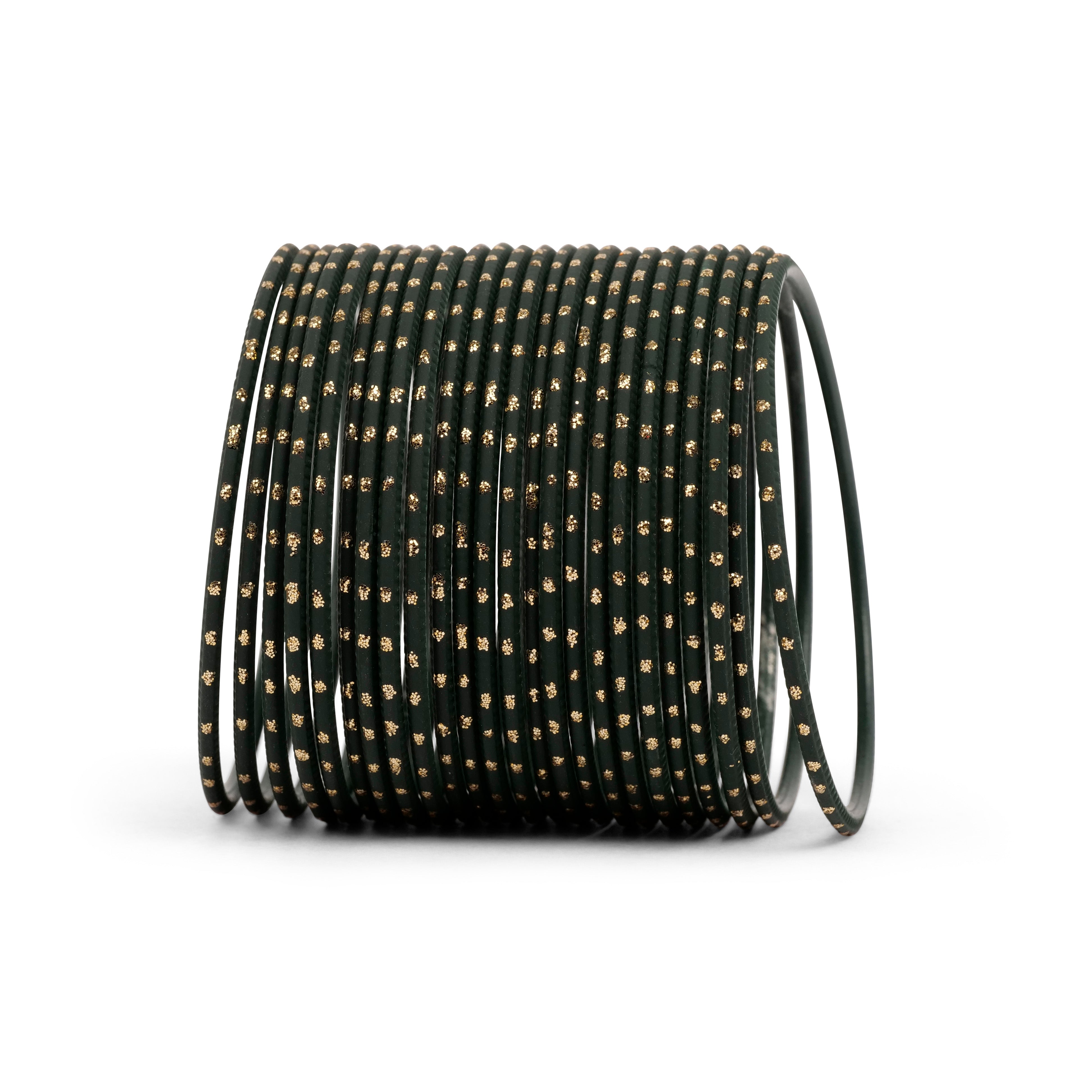 Dark Green Gold Dotted Bangles