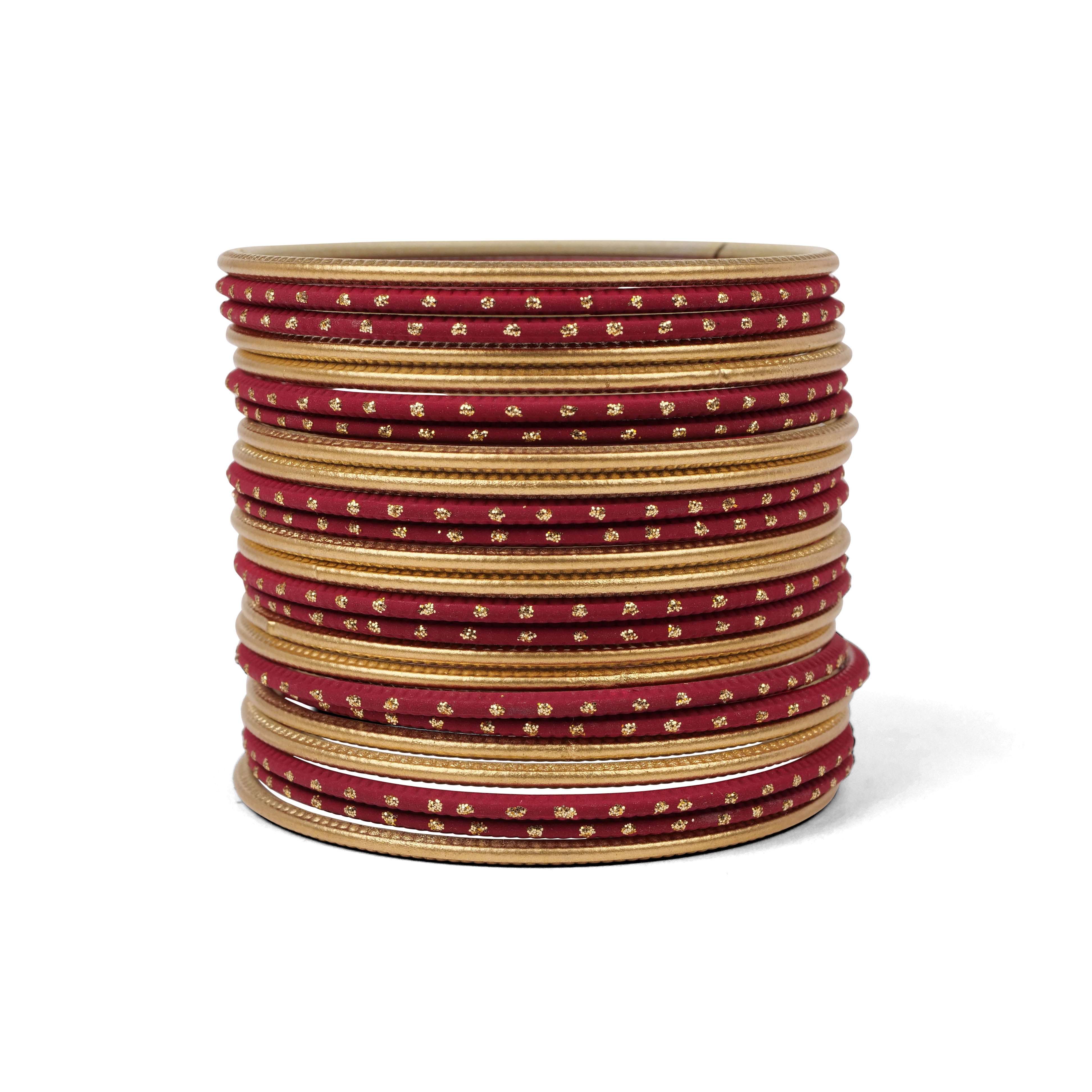 Majestic Maroon and Gold Bangle Stack