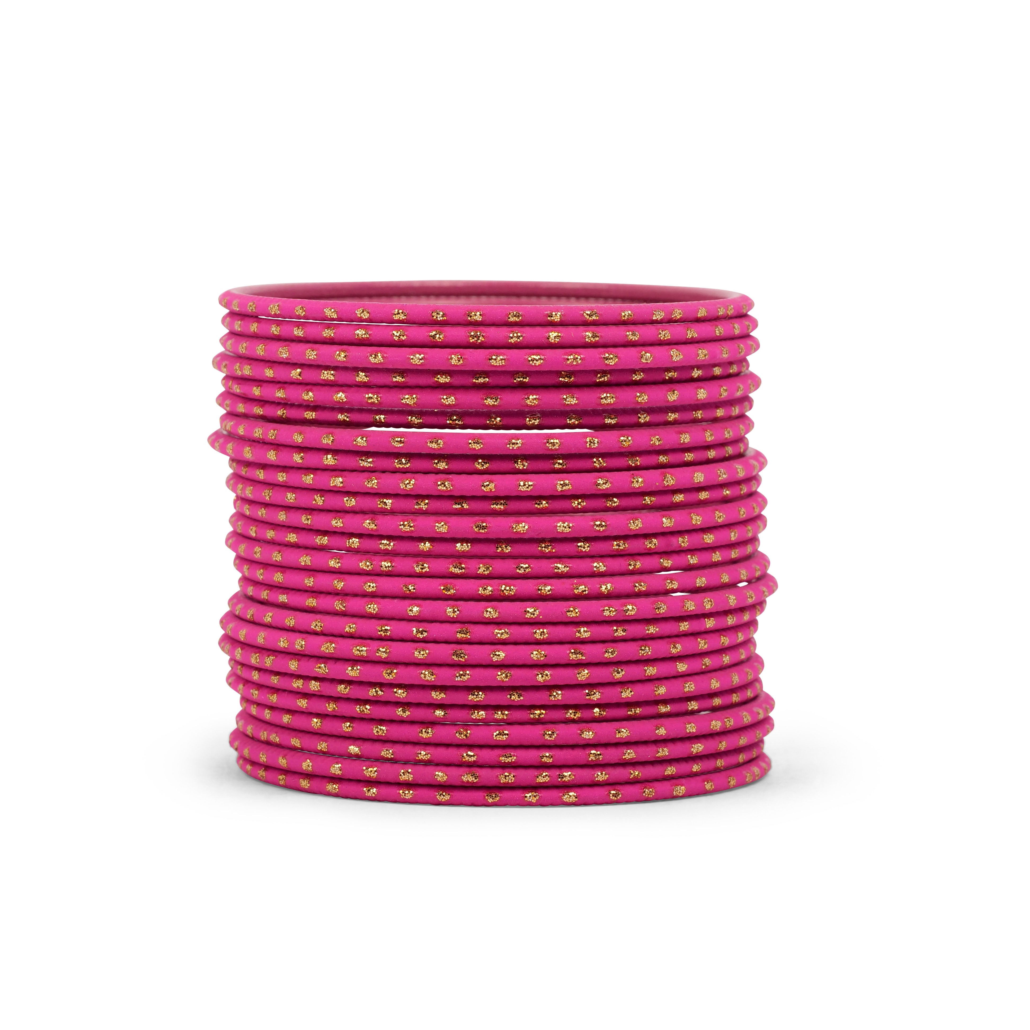 Hot Pink Gold Dot Bangles