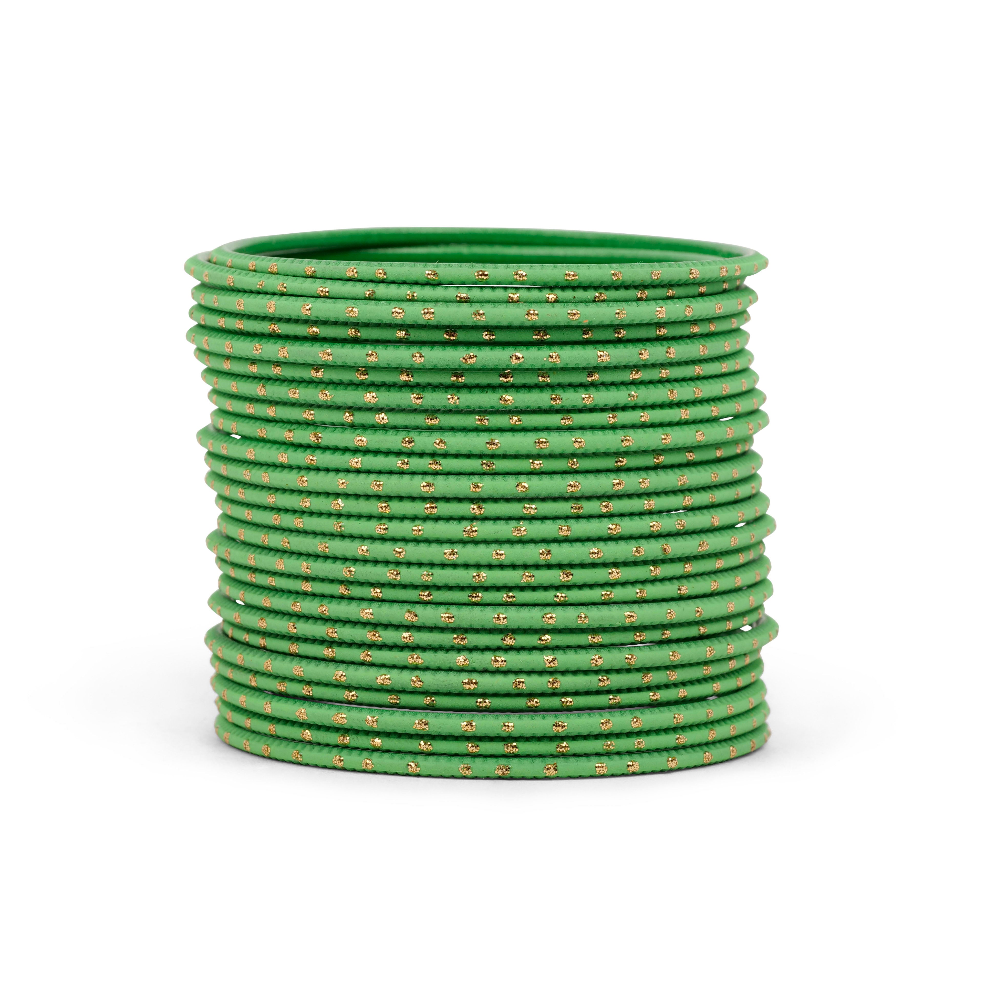 Parrot Green Gold Dot Bangles