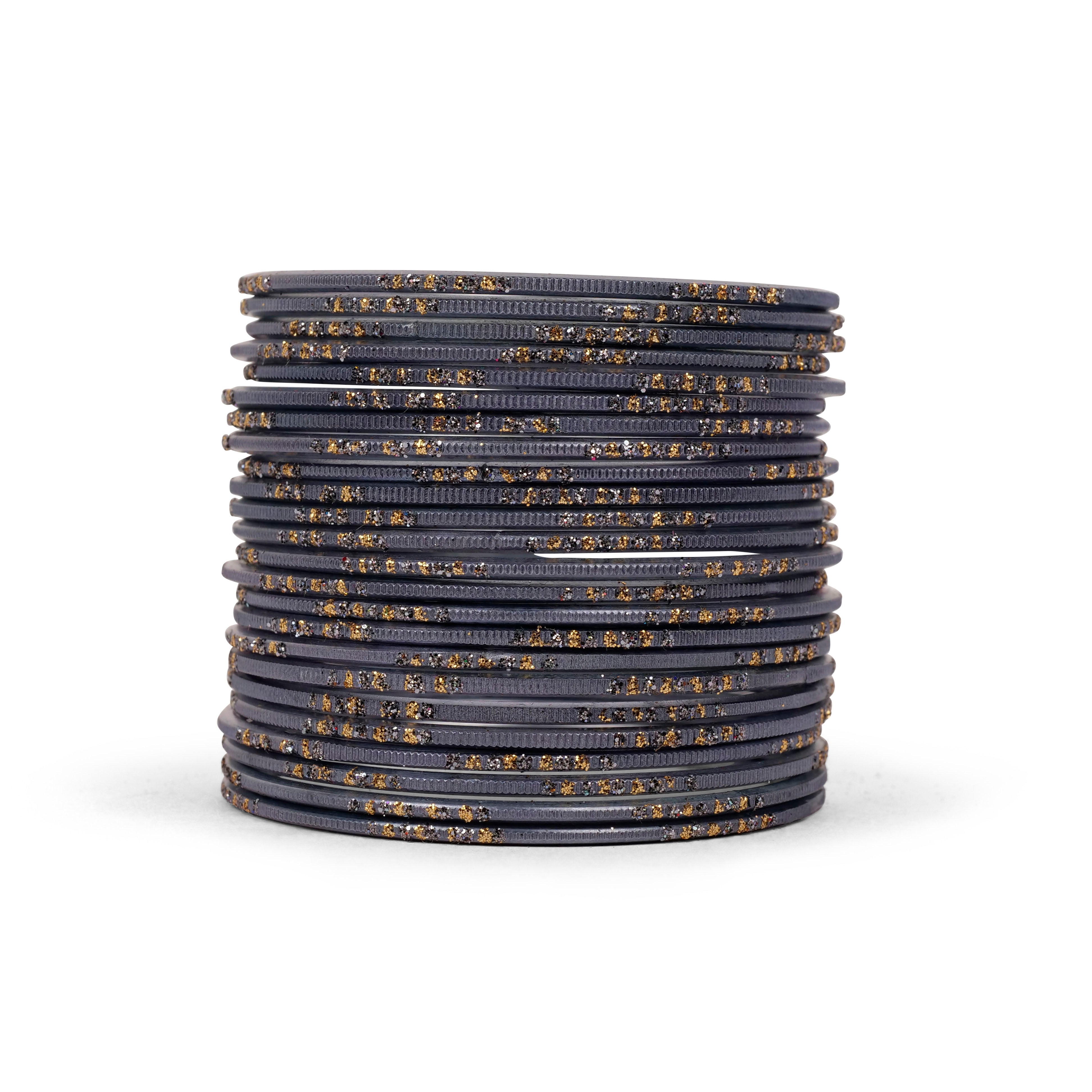 Pewter Grey Glitter Etched Bangles