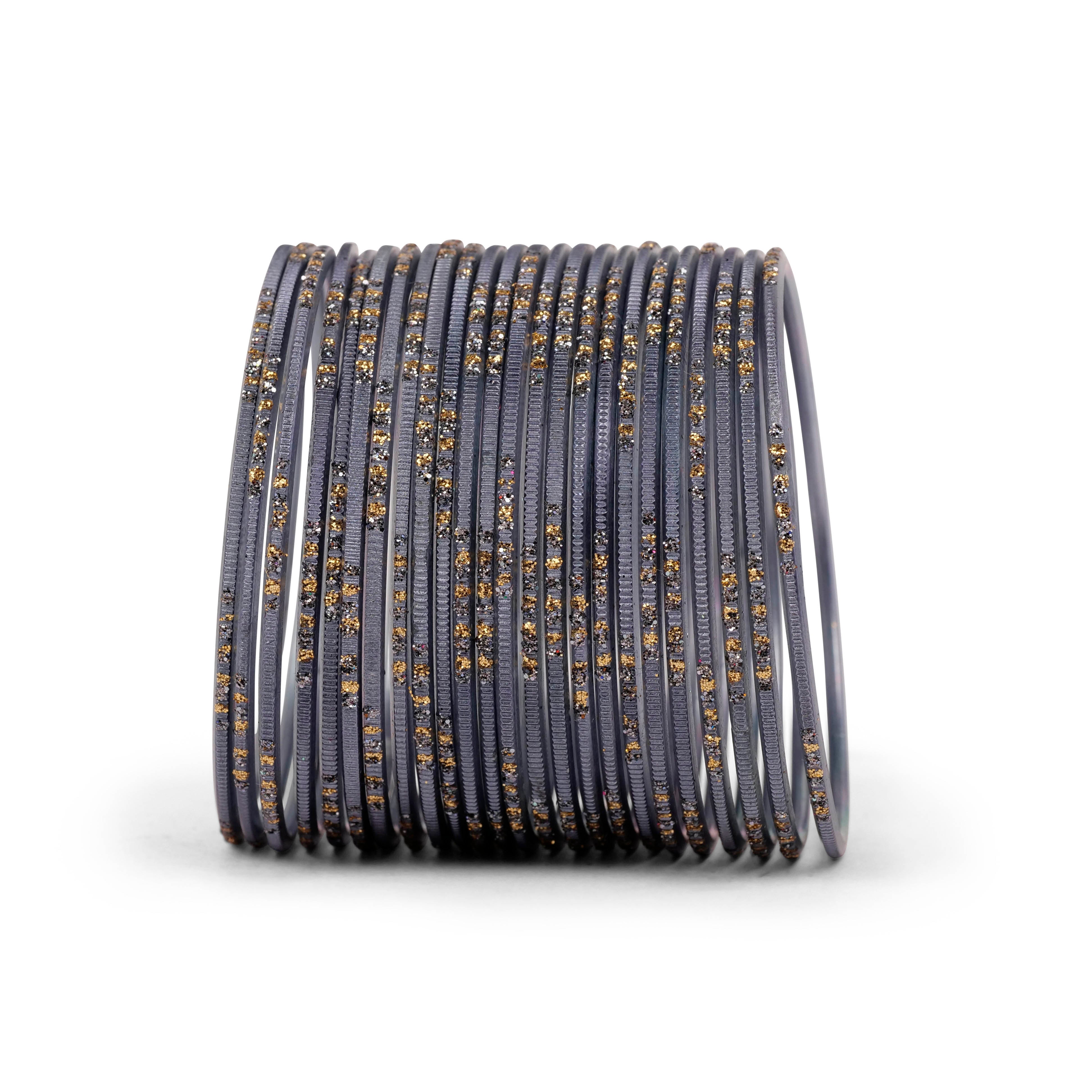 Pewter Grey Glitter Etched Bangles