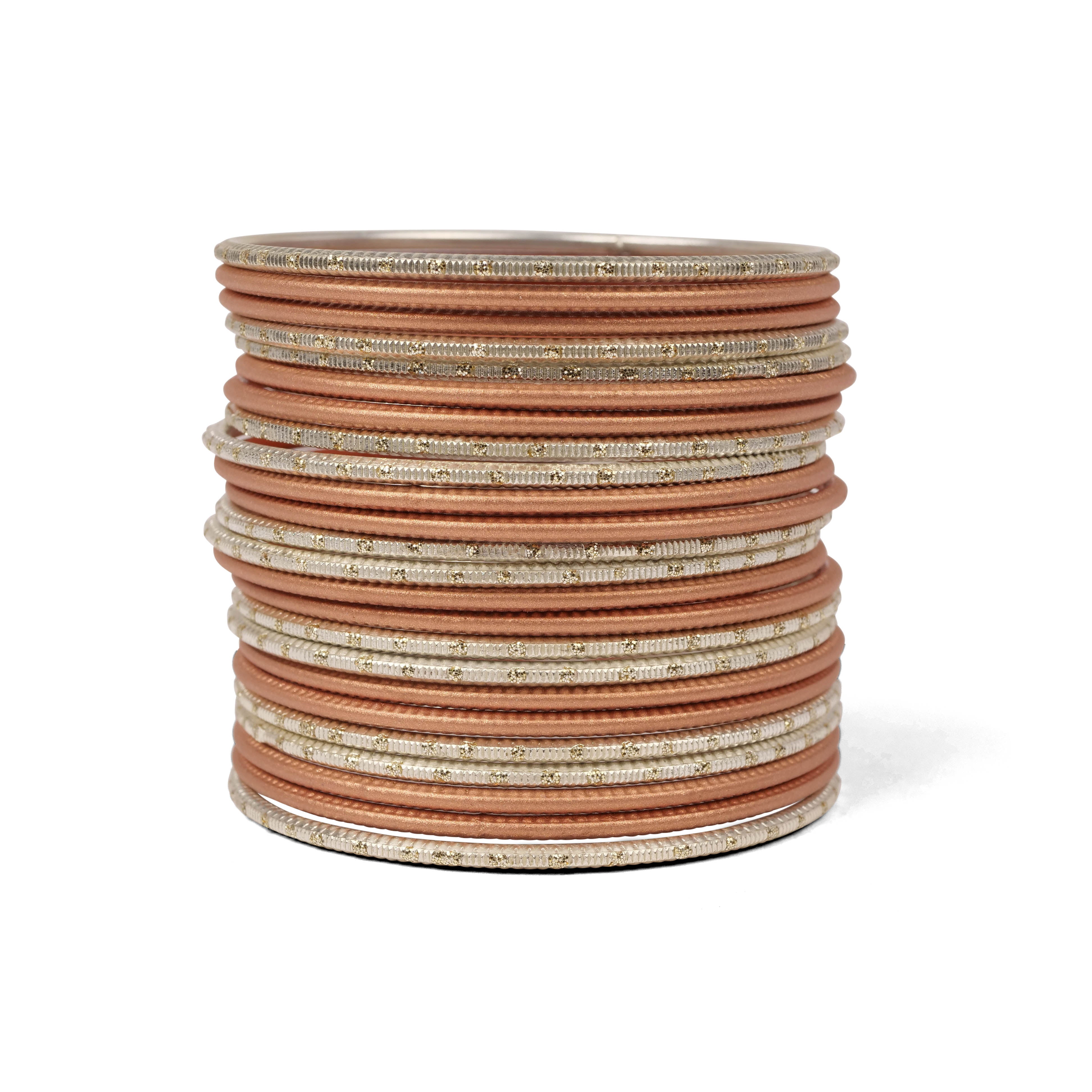 Terracotta Brown and Gold Bangle Stack 