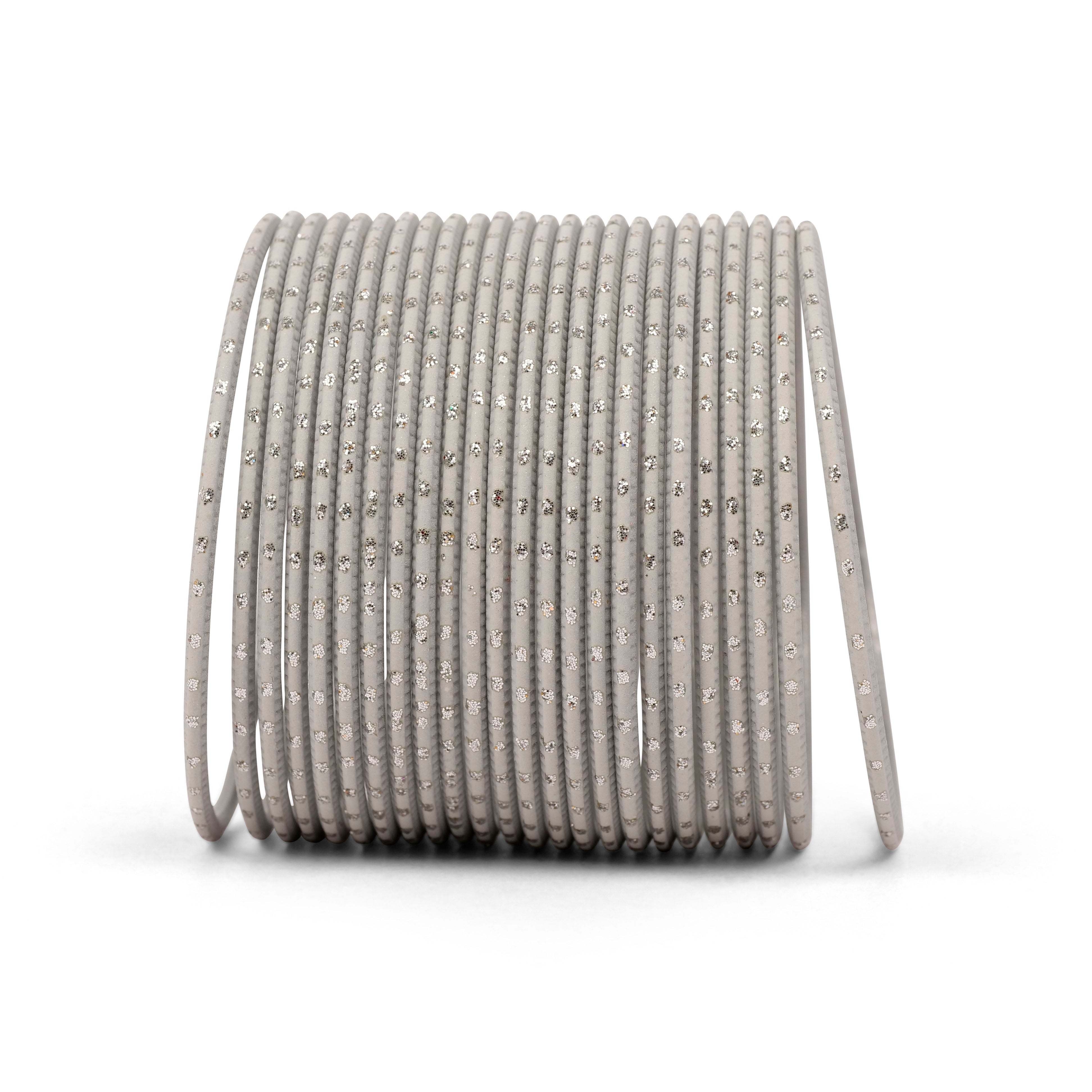 Feather Grey Silver Dot Bangles